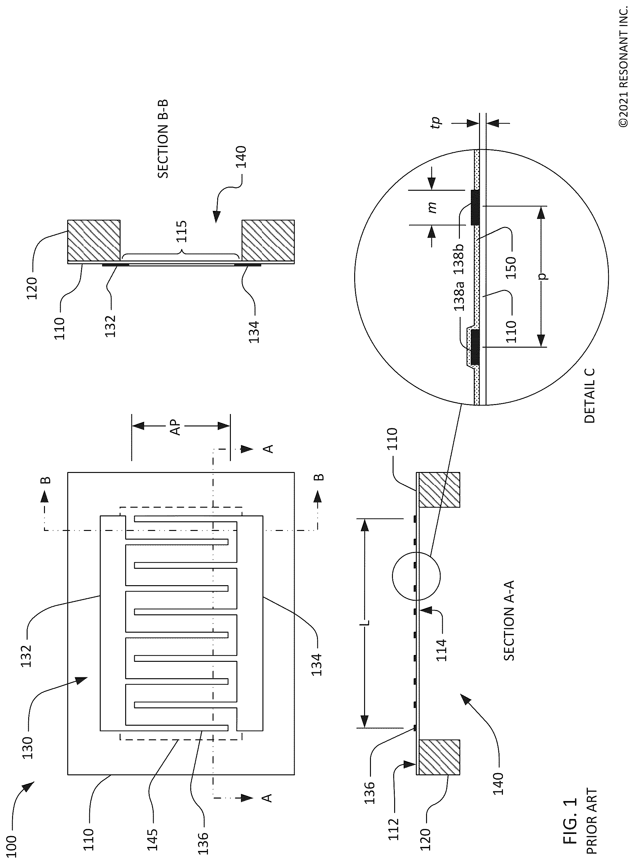 Patent US12308826 — Bandpass filters using transversely-excited film bulk acoustic resonators — Figure 1