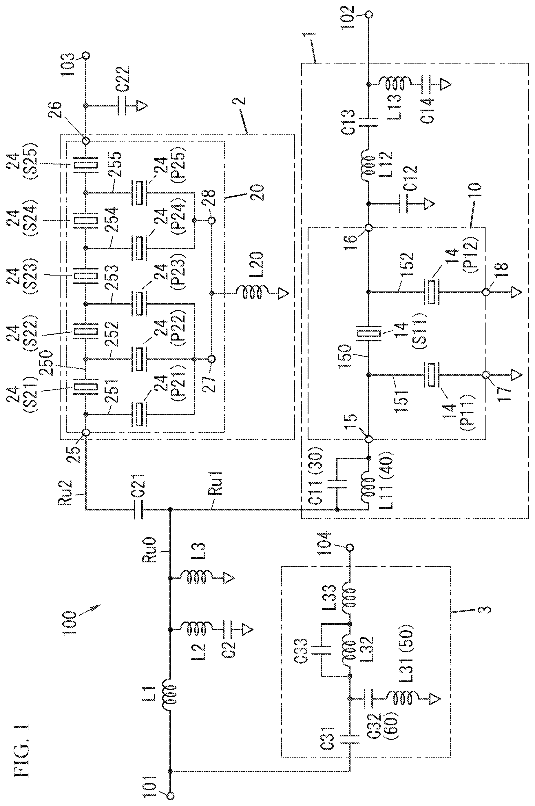 Patent US12308828 Figure 1 – Radio-frequency module and communication device