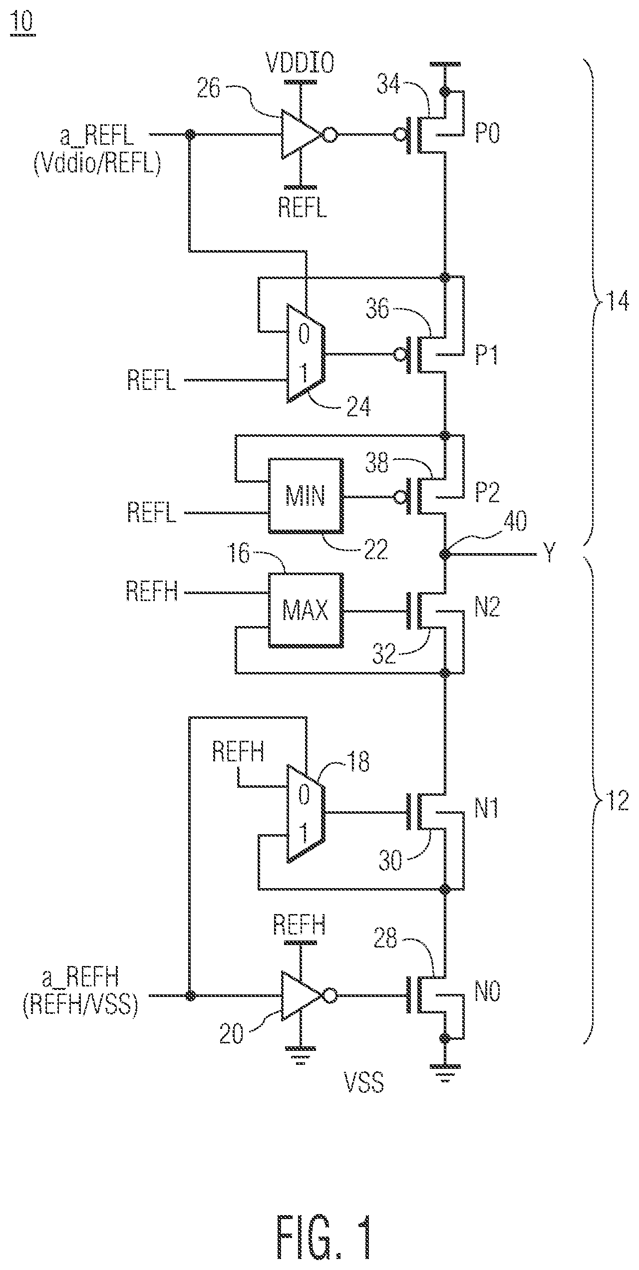 Patent US12308831 — Power switch having cascoded transistors of a same condictivity type, each of the cascoded transistors having its source tied to its body — Figure 1