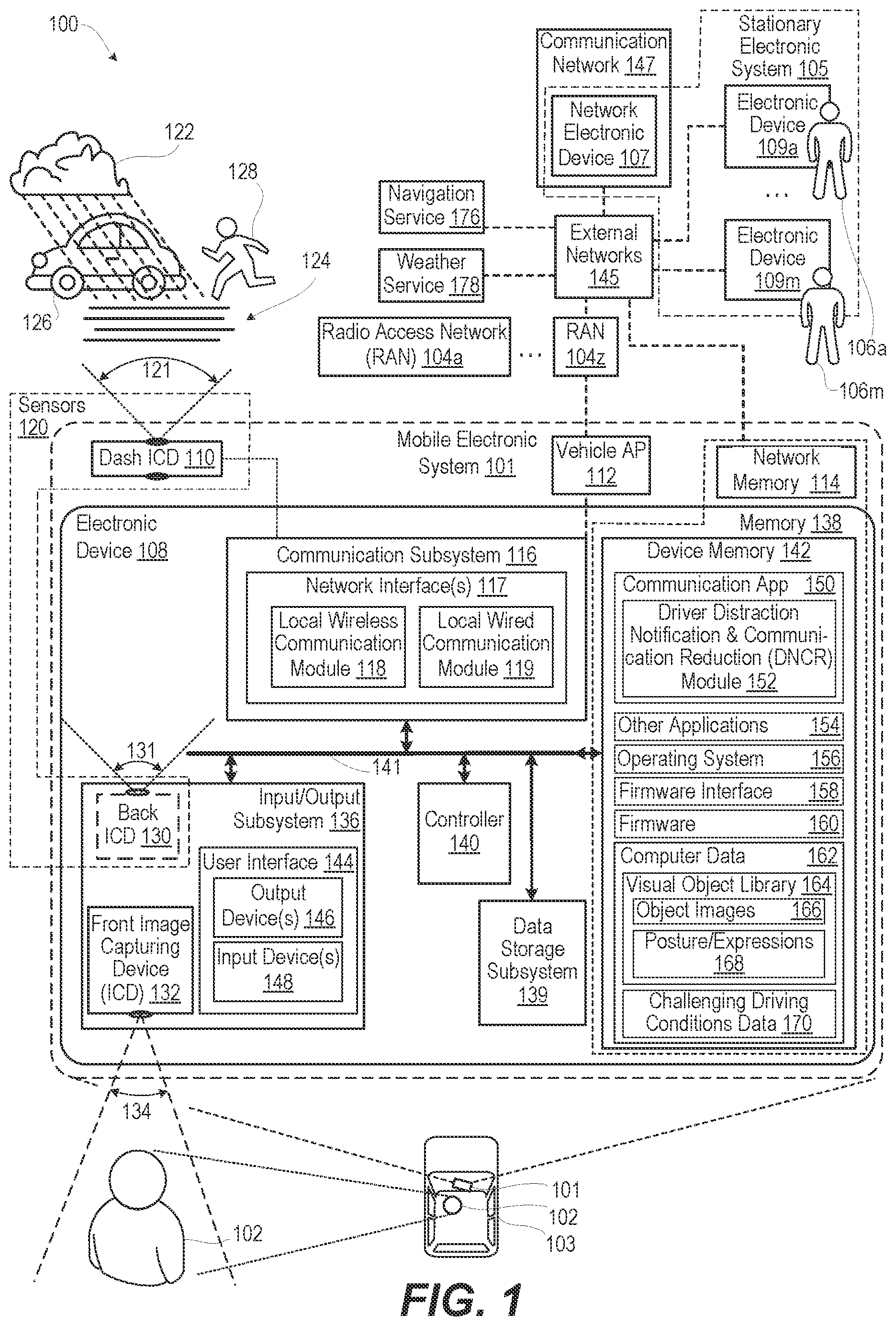 Patent US12309310 — Reducing distractions caused by a communication session with a remote device that is used during driving — Figure 1