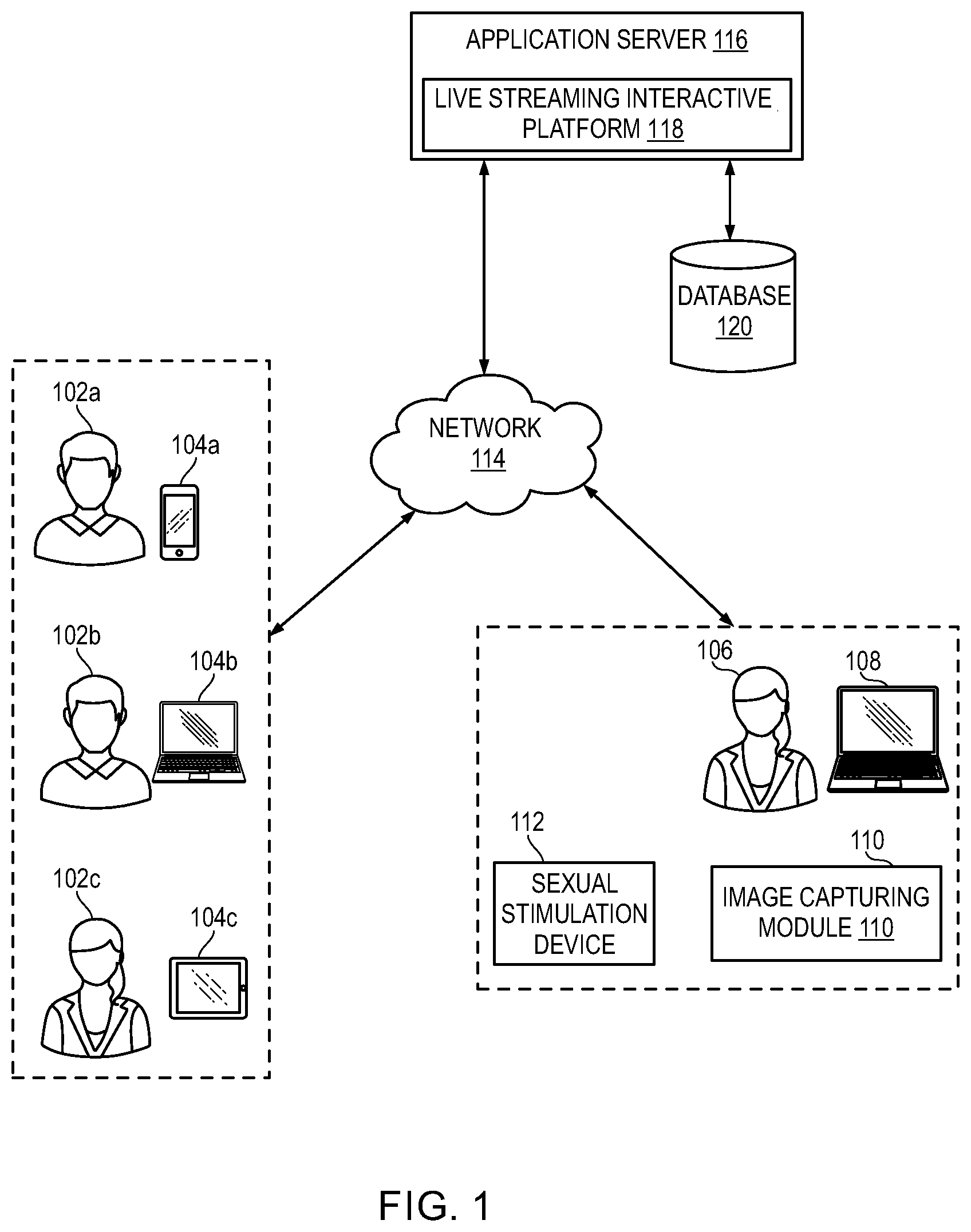 Patent US12309438 — Systems and methods for providing interactive adult entertainment in a live broadcast room — Figure 1