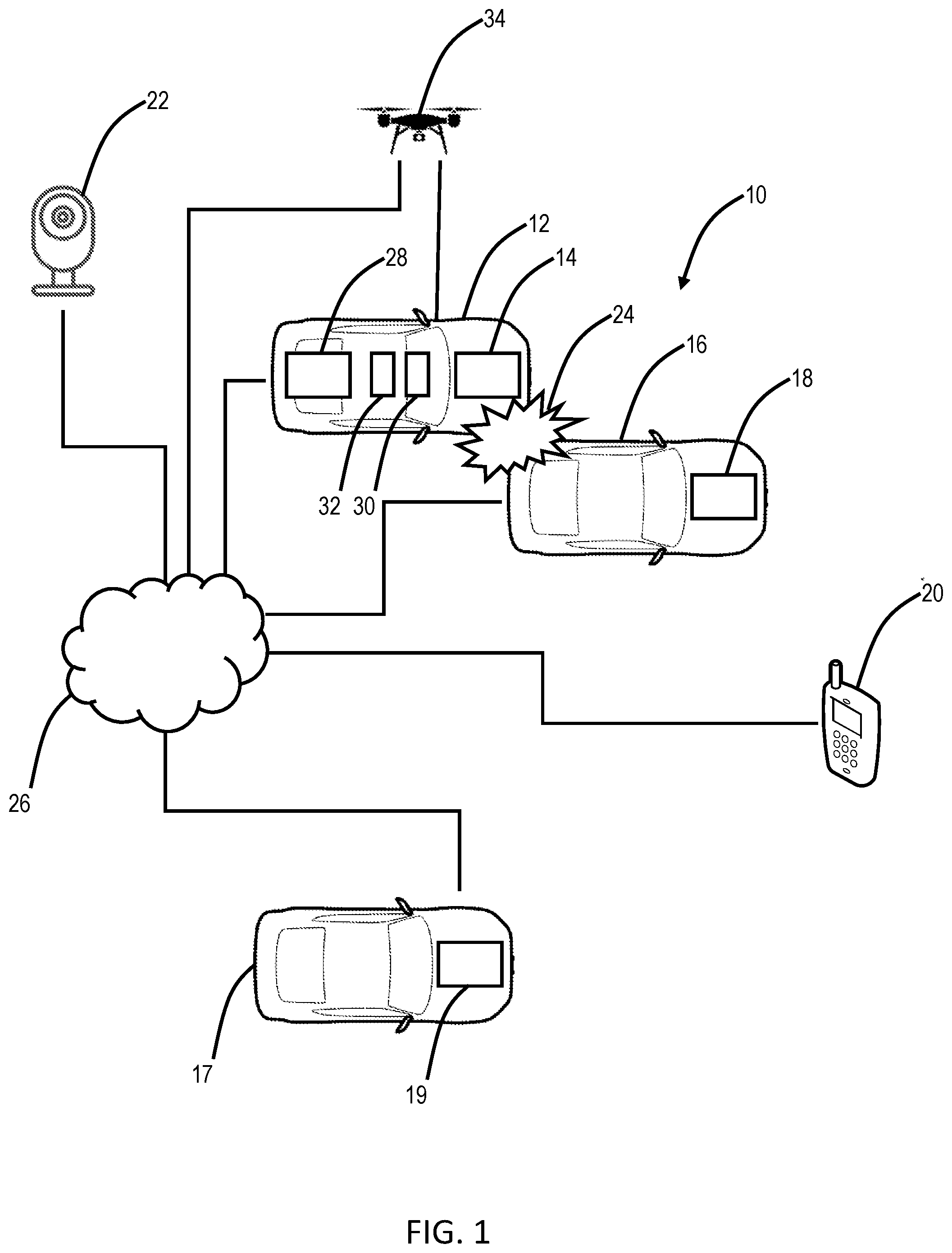Patent US12309482 — Method and system for collecting evidence following a vehicle incident — Figure 1
