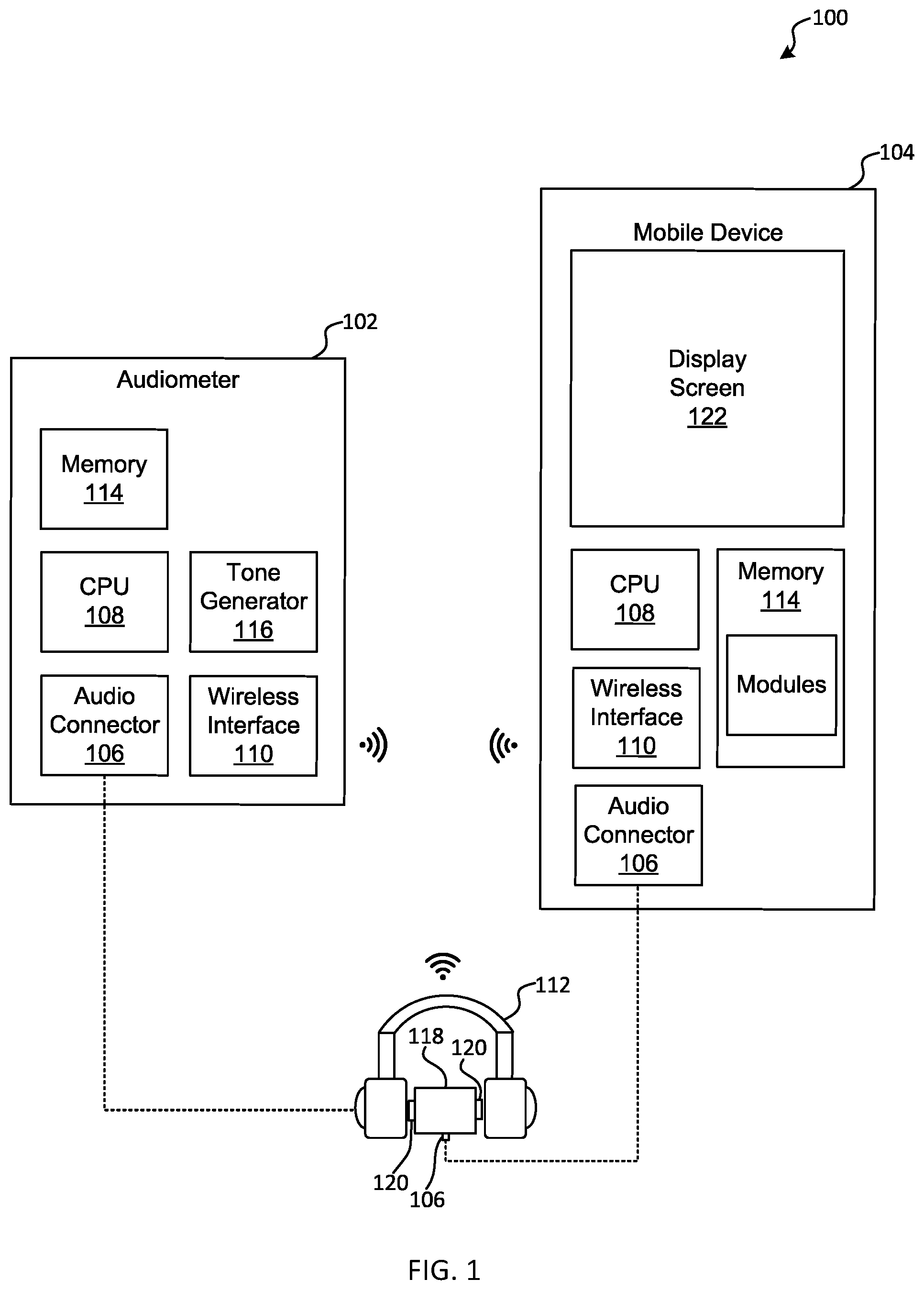 Patent US12309555 — Systems and methods for conducting and validating an audiometric test — Figure 1