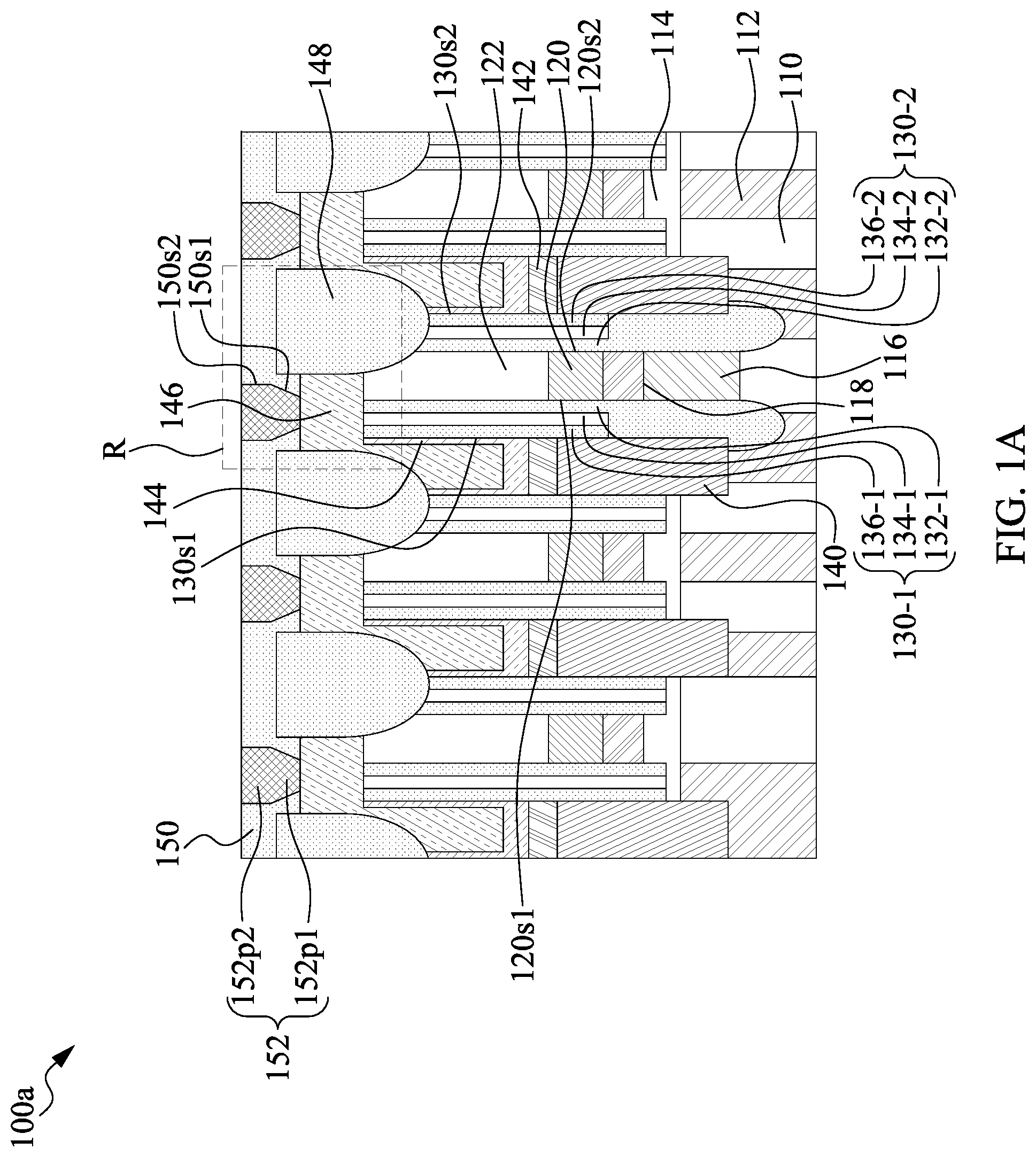 Patent US12309996 — Semiconductor device with etched landing pad surface — Figure 1