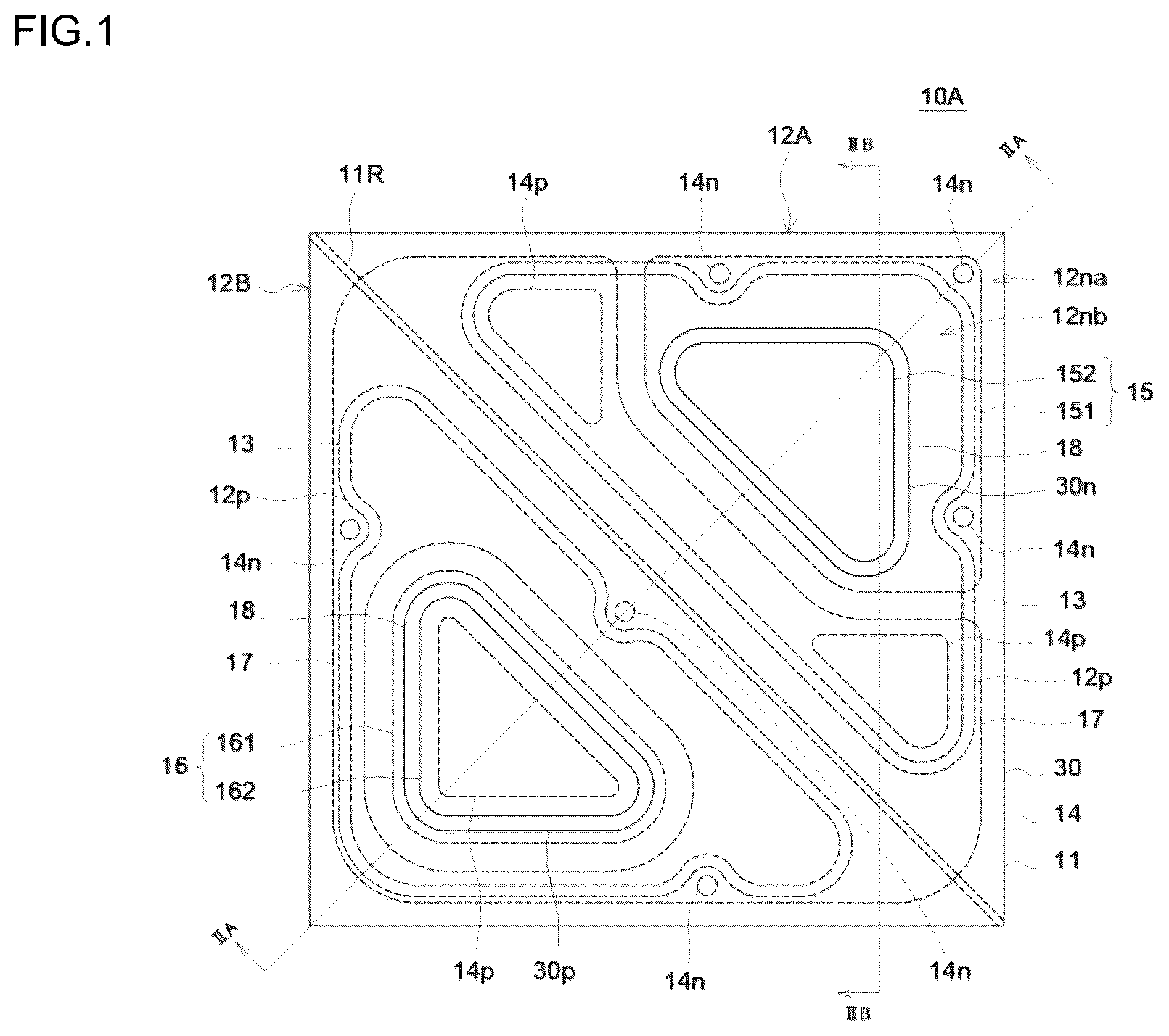 Patent US12310152 — Light emitting element including substrate, emission parts, insulation layer, and electrodes — Figure 1
