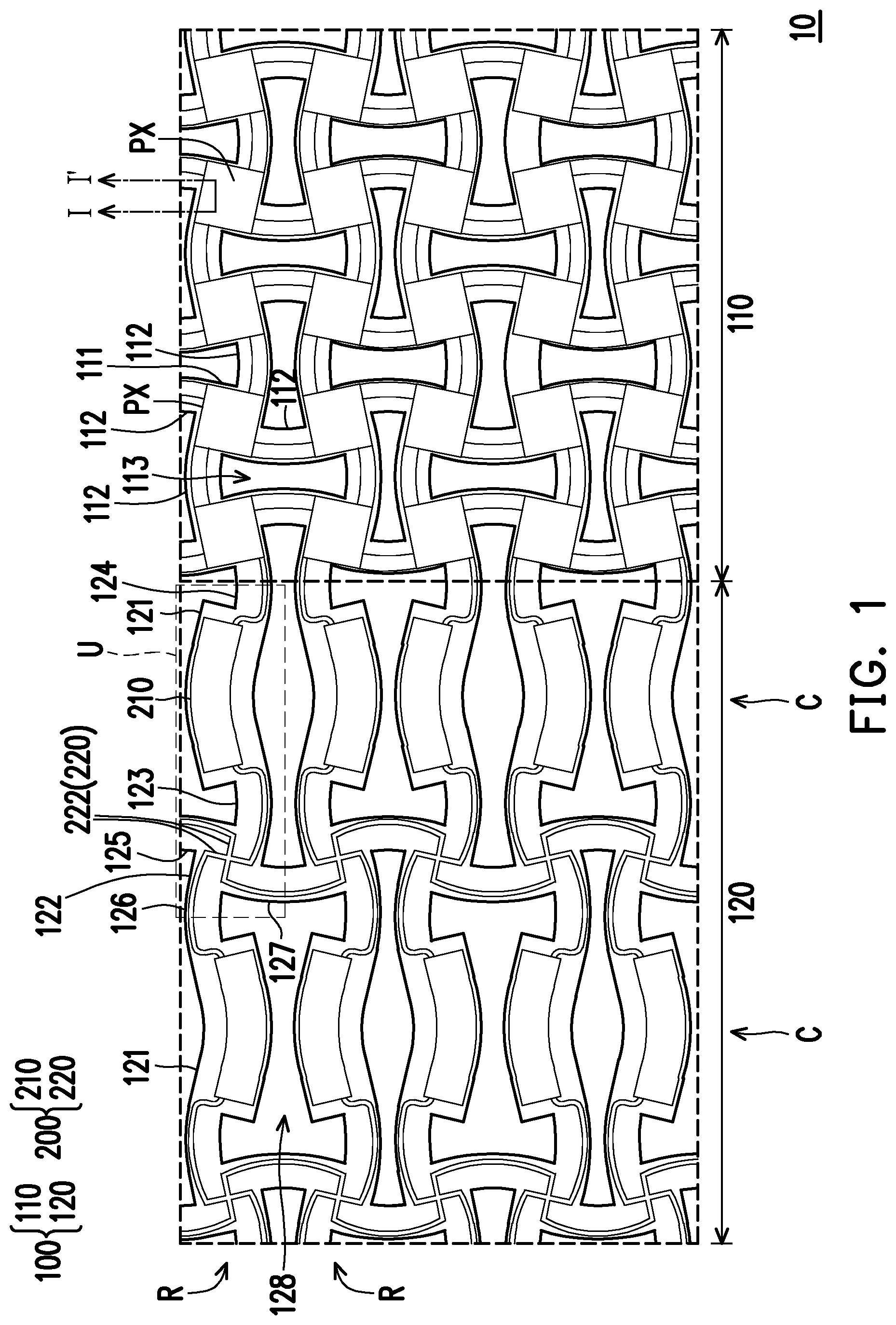 Patent US12310160 — Stretchable pixel array substrate — Figure 1