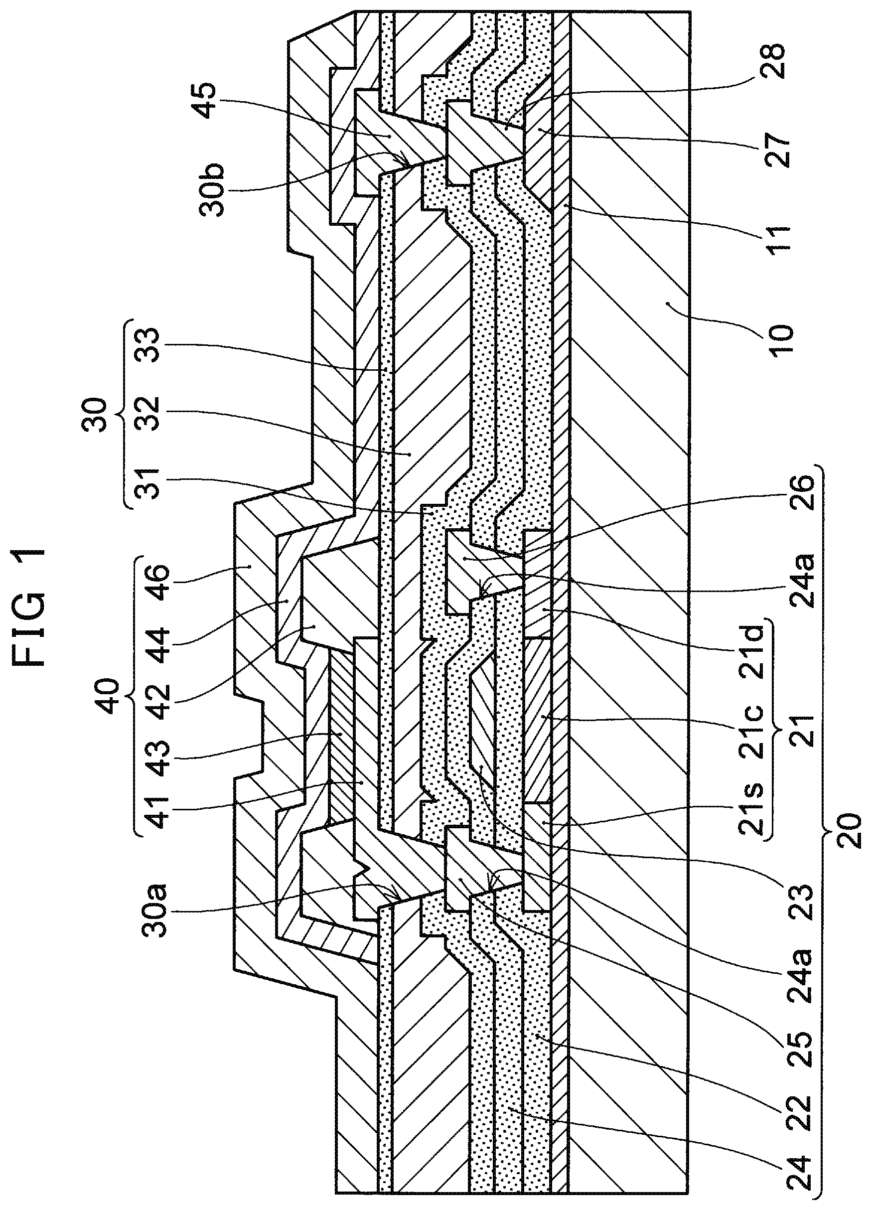 Patent US12310187 — Organic EL display device in which the light of small sub-pixels are properly guided, and manufacturing method therefor — Figure 1