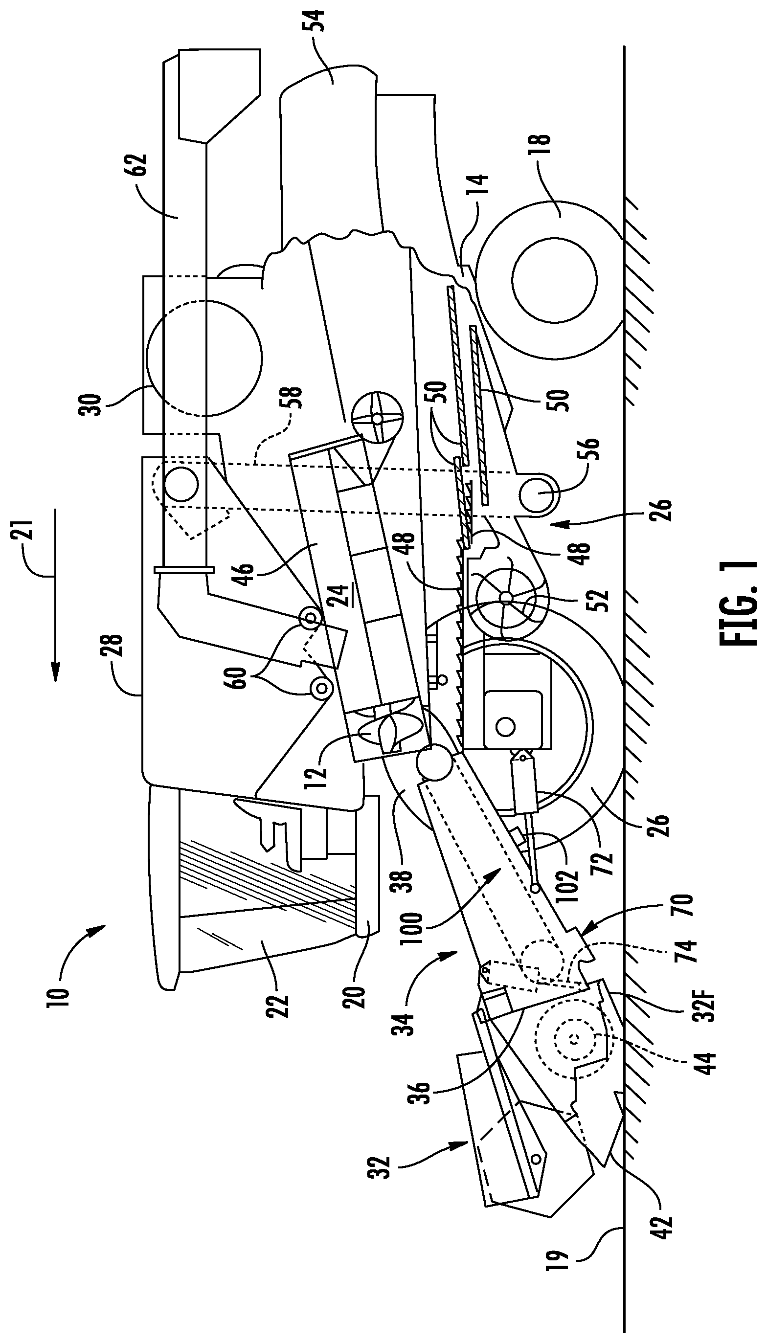 Patent US12310287 — Agricultural system and method for monitoring feeder throughput of a harvester — Figure 1