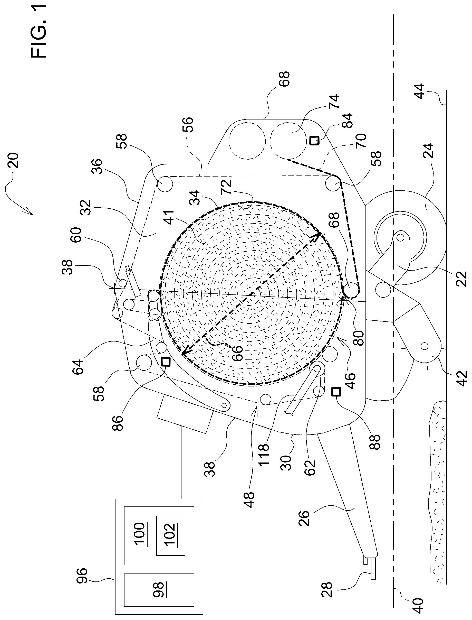 Patent US12310291 — Round bale ground placement orientation during baler ejection — Figure 1