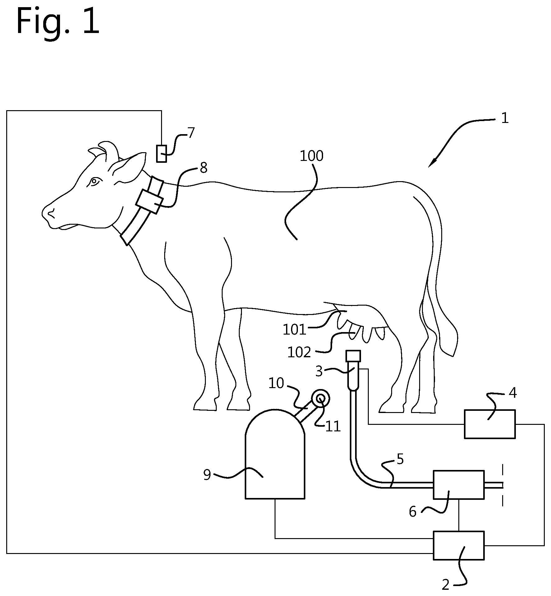 Patent US12310326 — Method and milking device for milking a dairy animal — Figure 1
