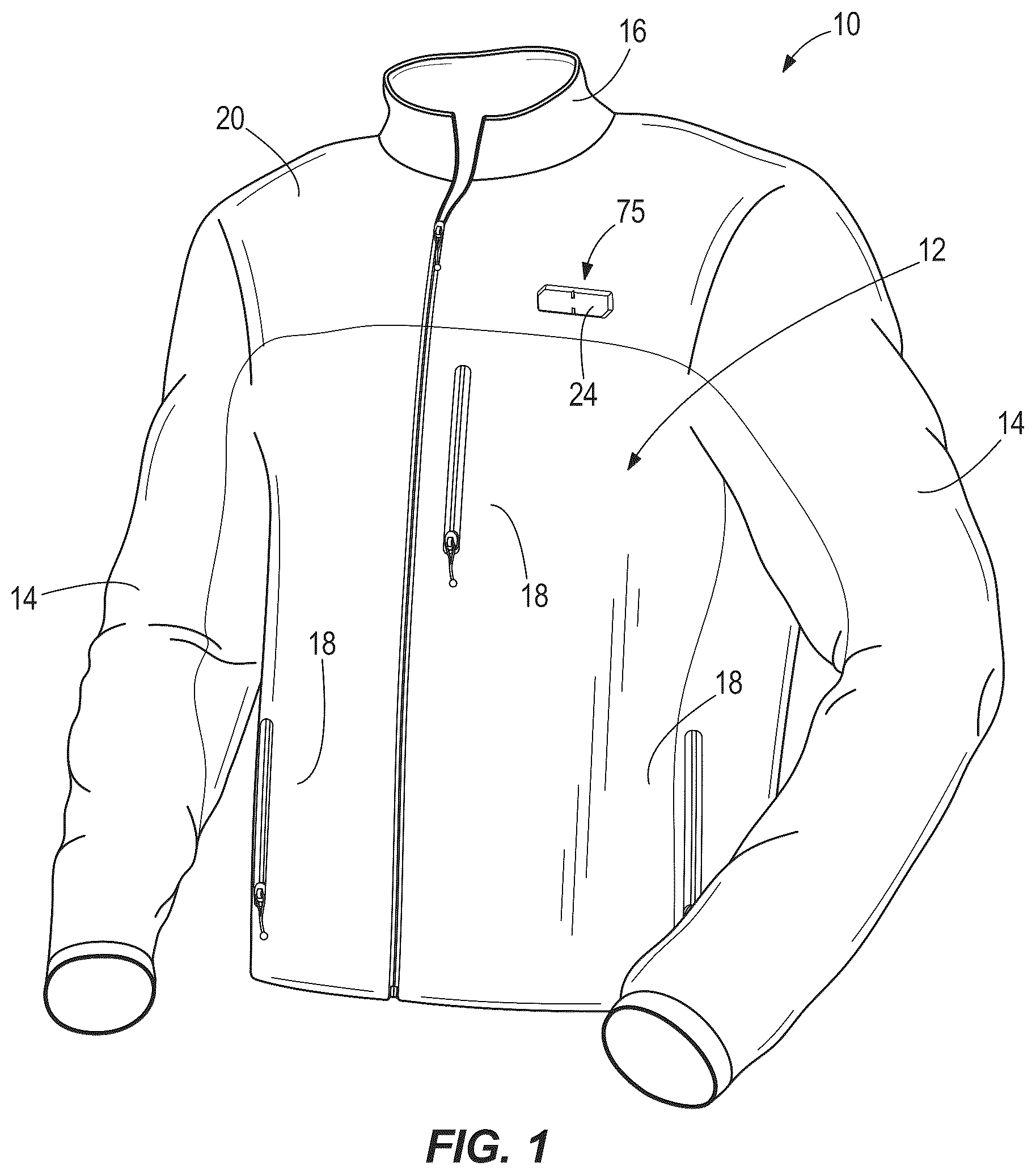 Patent US12310431 Figure 1 – Article of clothing with control button