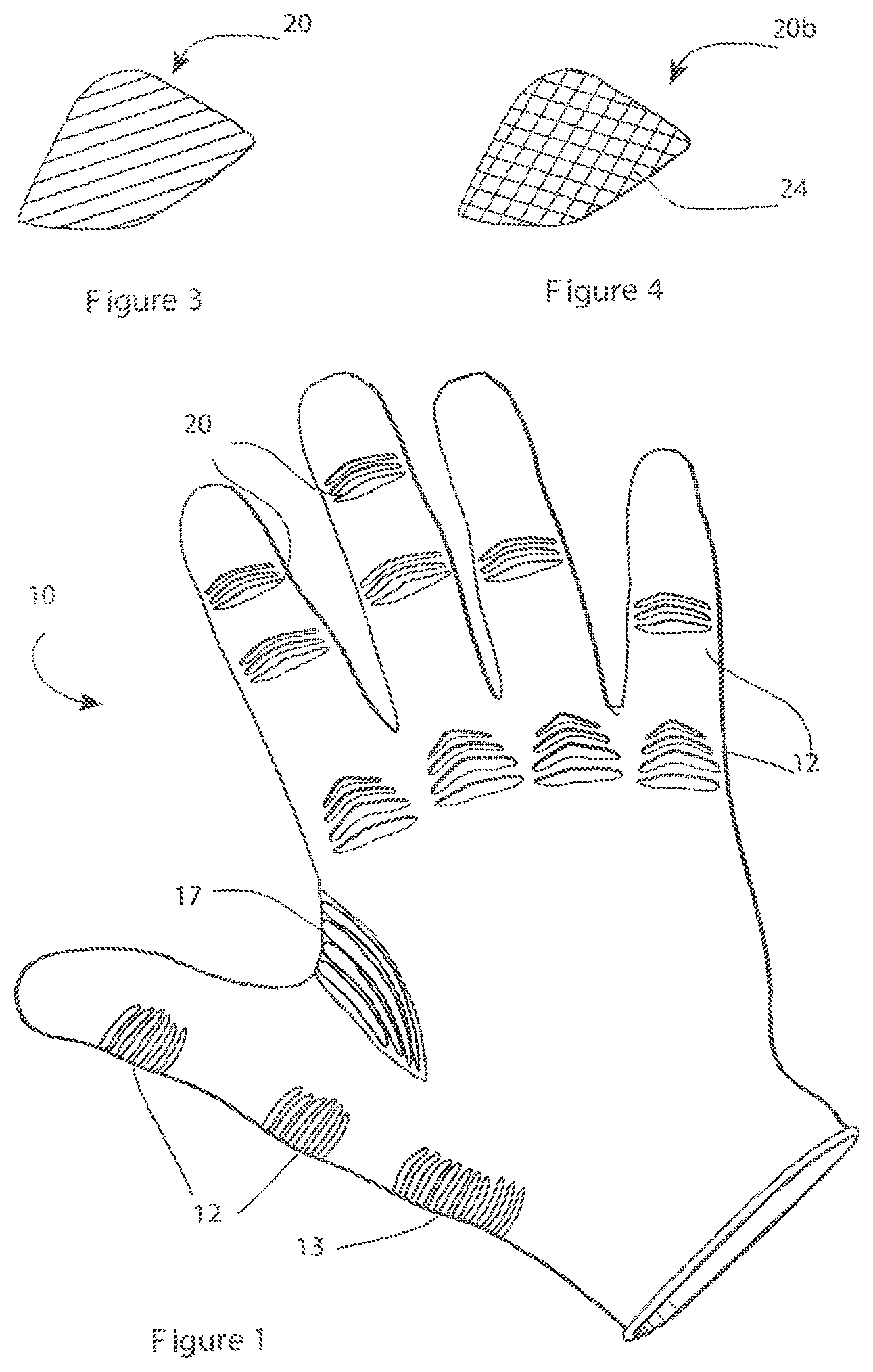 Patent US12310437 — Medical/dental/utility glove with anti-fatigue and ergonomic improvement — Figure 1