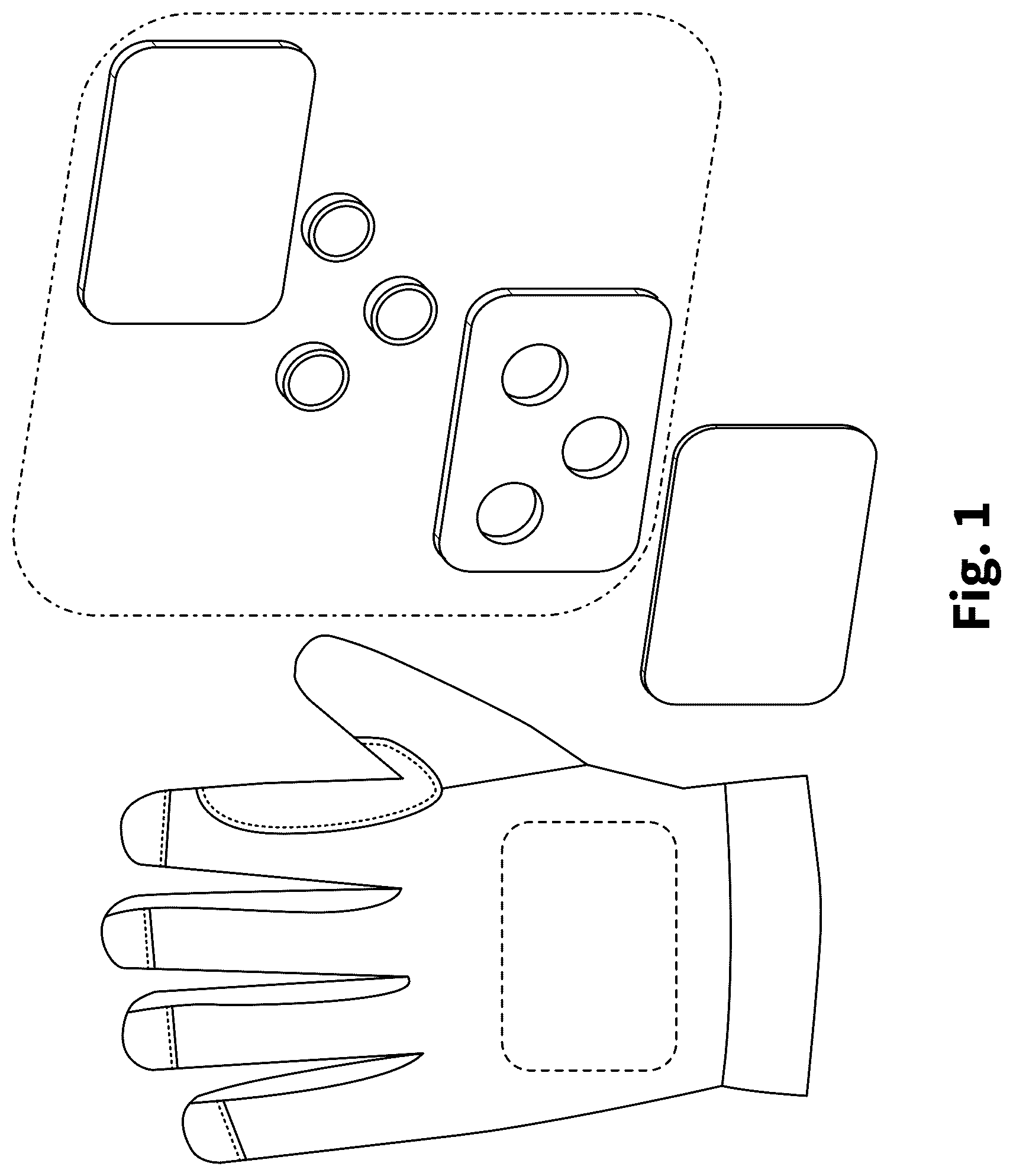 Patent US12310438 — Work glove and a multi-layered ferromagnetic pouch for use with a work glove — Figure 1