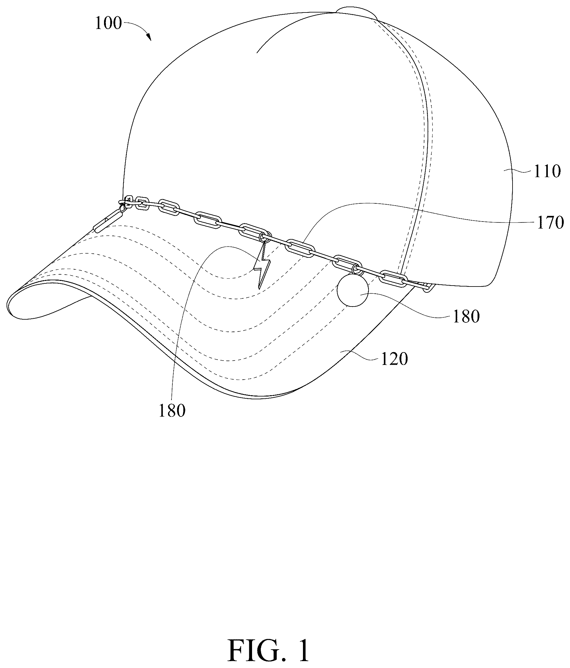 Patent US12310442 Figure 1 – Hat with detachable liner