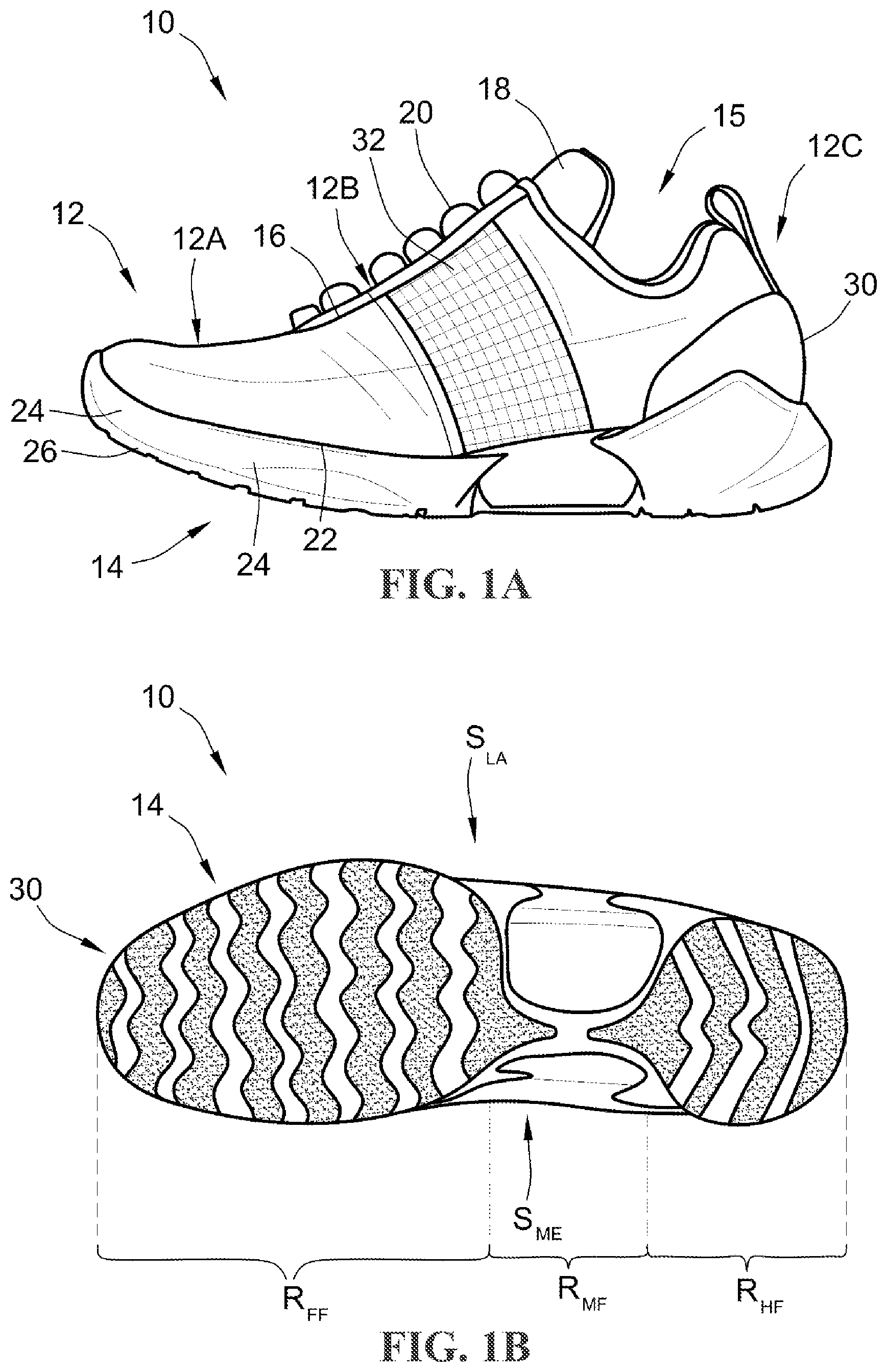 Patent US12310446 — Footwear and sole structure assemblies with split midsoles having peripheral walls for lateral stability — Figure 1