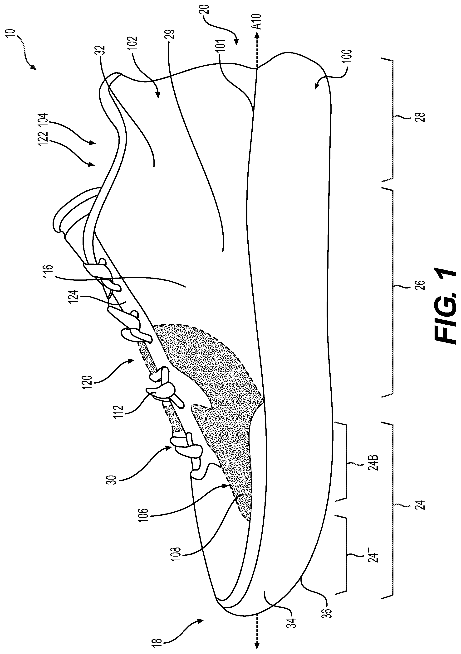 Patent US12310454 — Article of footwear including a support flap — Figure 1