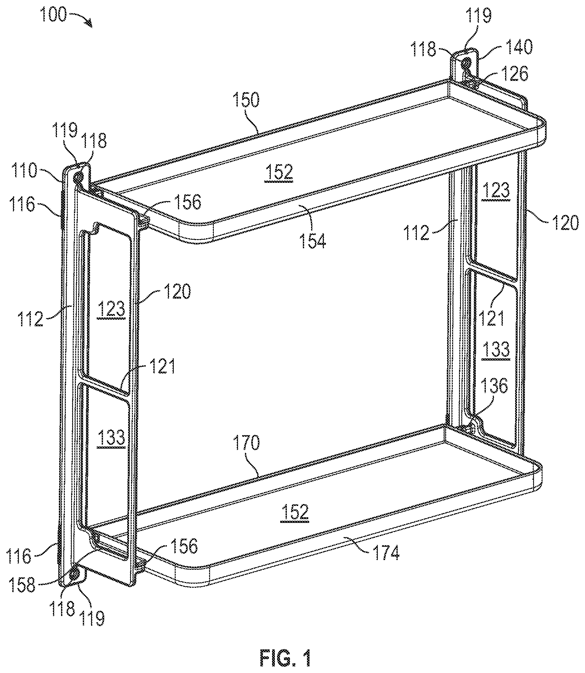Patent US12310499 Figure 1 – Shelf assembly