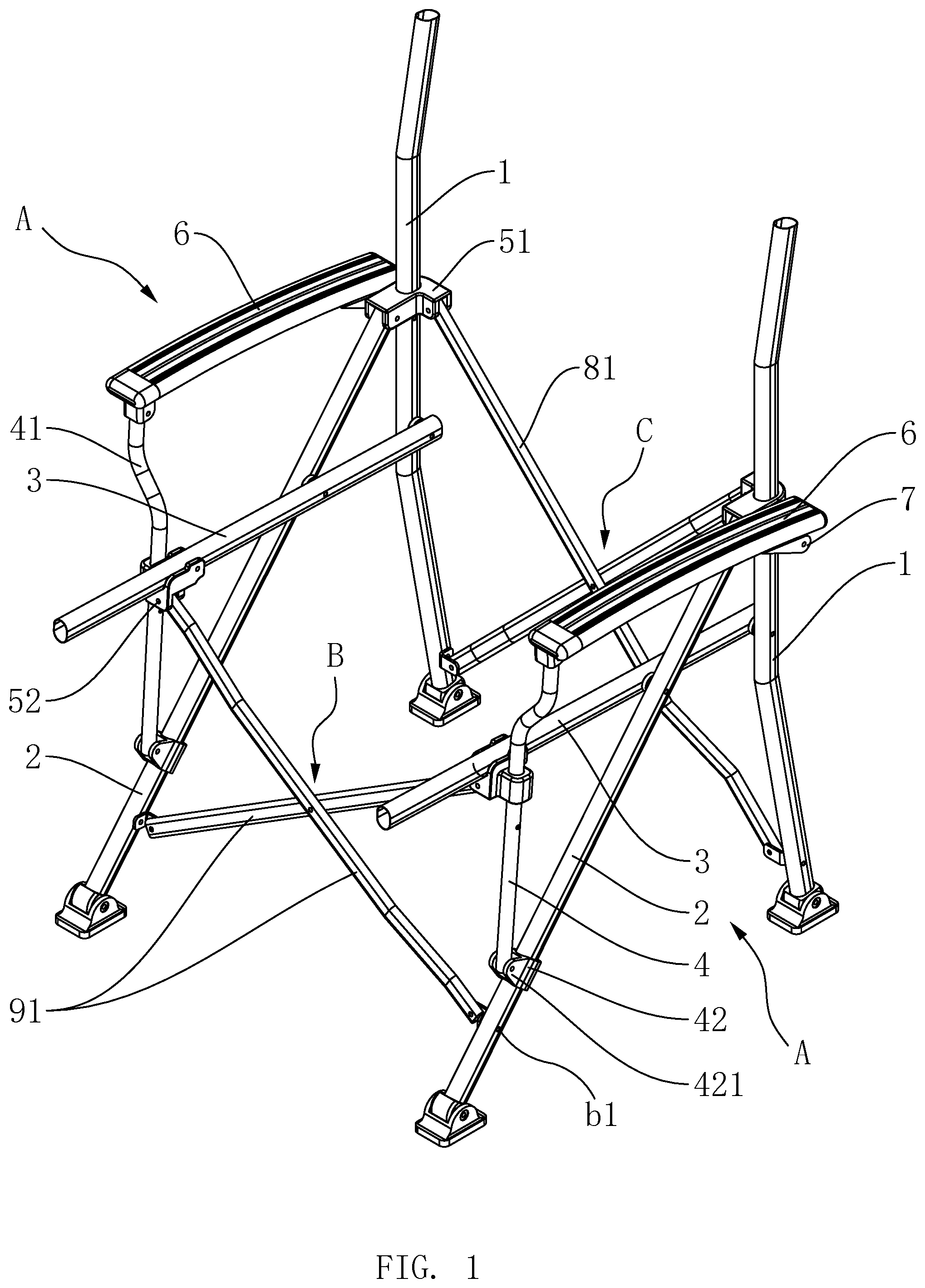 Patent US12310511 — Foldable chair frame with armrests — Figure 1