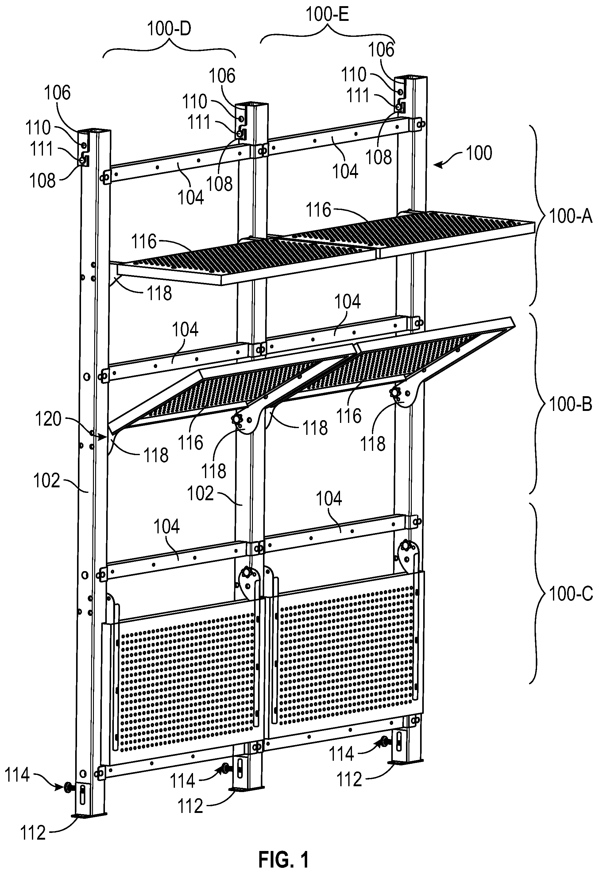 Patent US12310516 Figure 1 – Modular storage system for storage containers