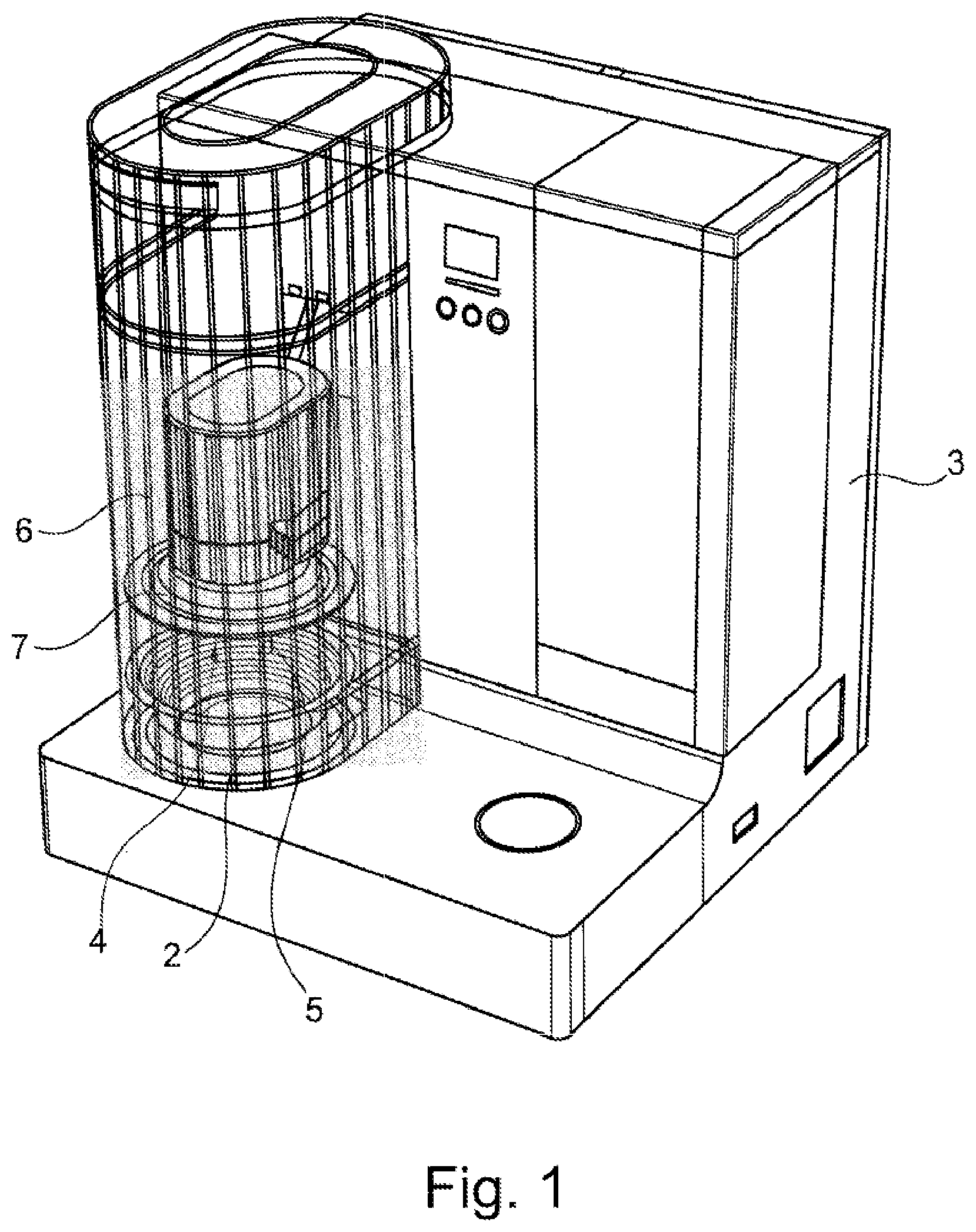 Patent US12310522 — Device and method for preparing foods arranged in a vessel — Figure 1
