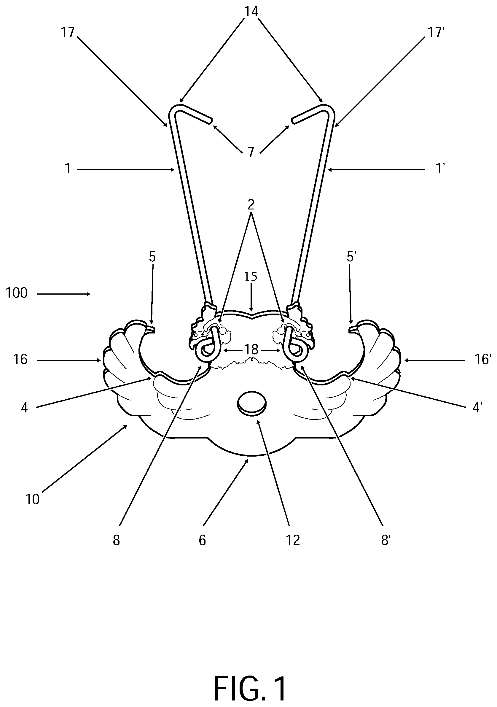 Patent US12310536 Figure 1 – Retaining device for trussing and cooking fowl