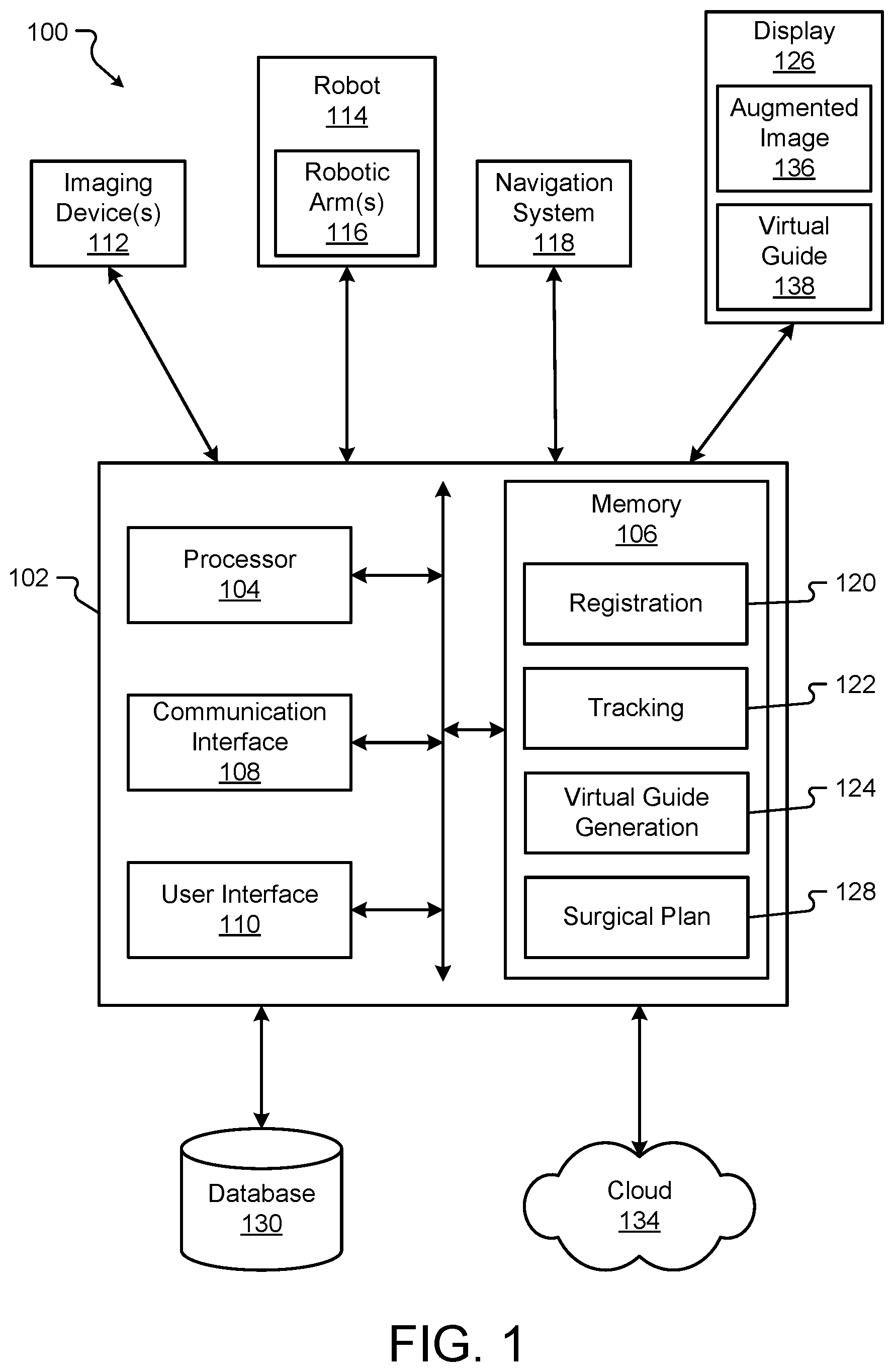 Patent US12310666 — Systems, methods, and devices for performing a surgical procedure using a virtual guide — Figure 1