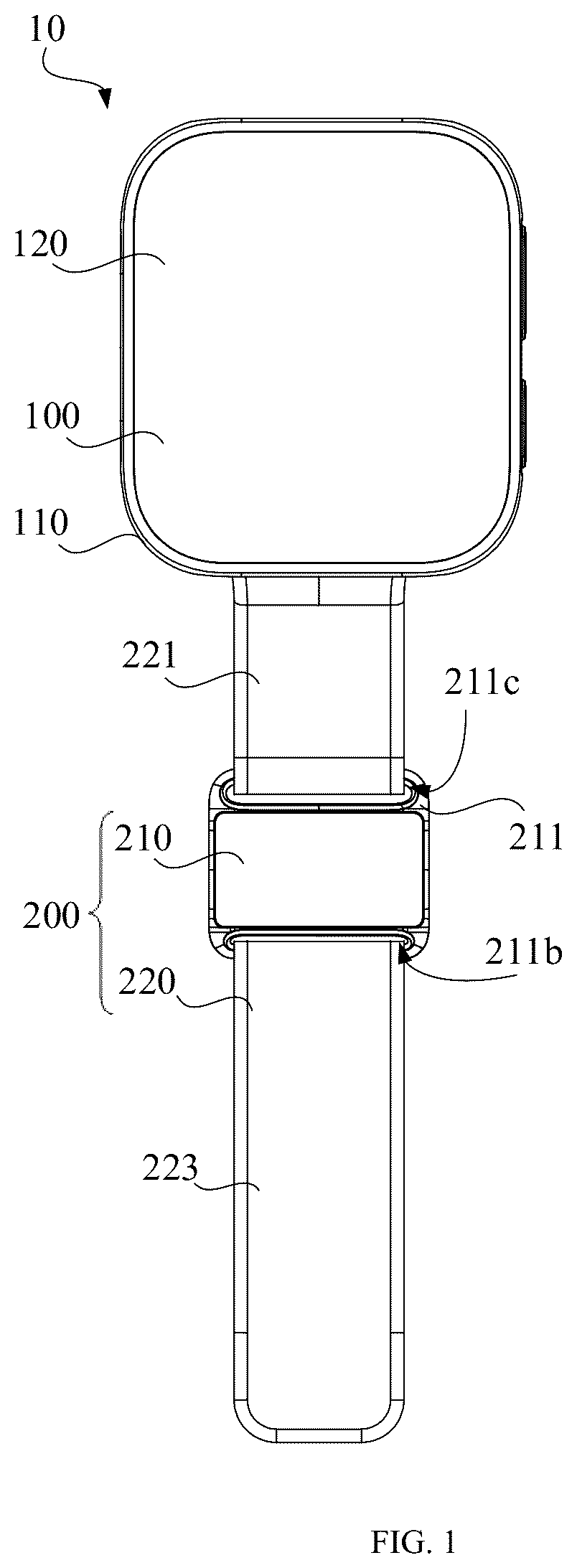 Patent US12310702 — Blood pressure measurement module, strap assembly, and wearable device — Figure 1