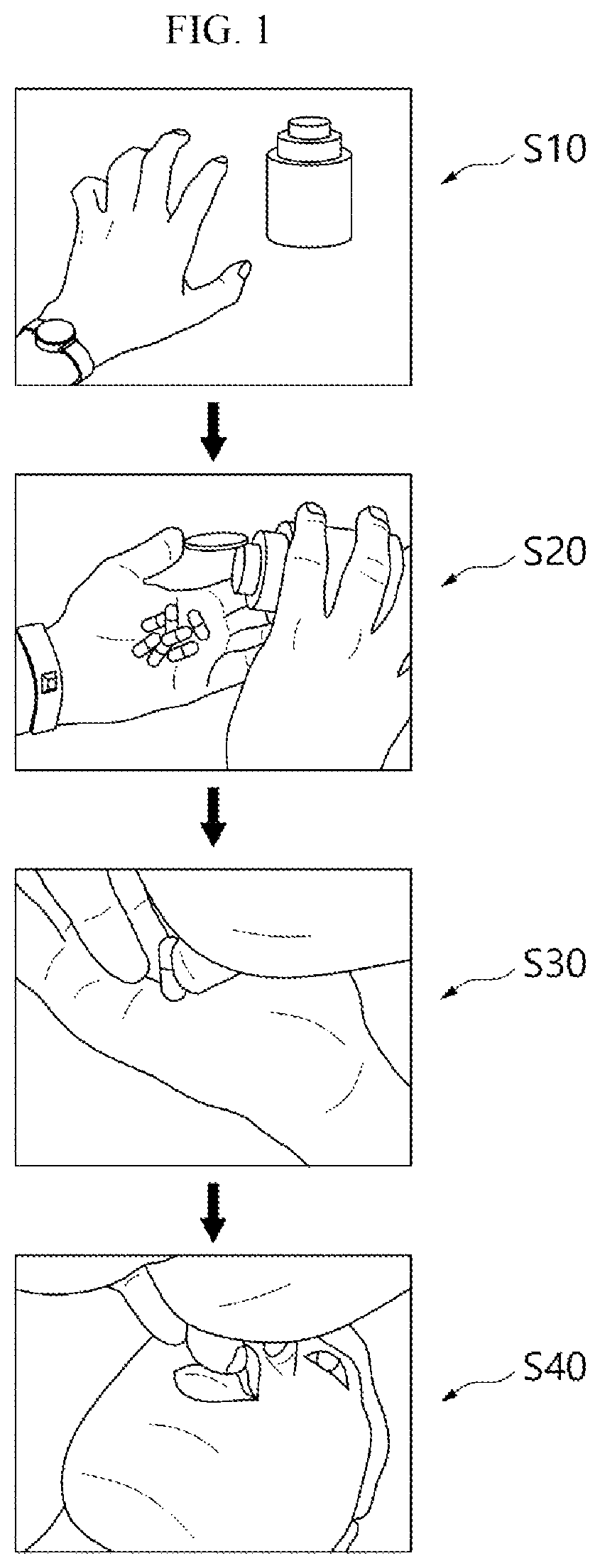 Patent US12310745 — Method for determining whether medication has been administered and server using same — Figure 1