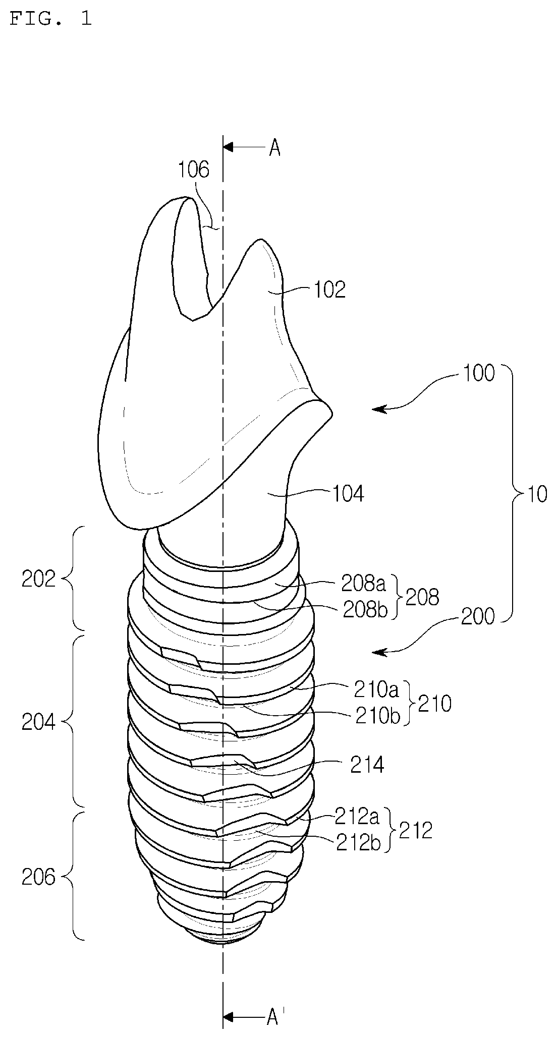 Patent US12310817 — Fixture engagement structure, fixture and dental implant assembly — Figure 1
