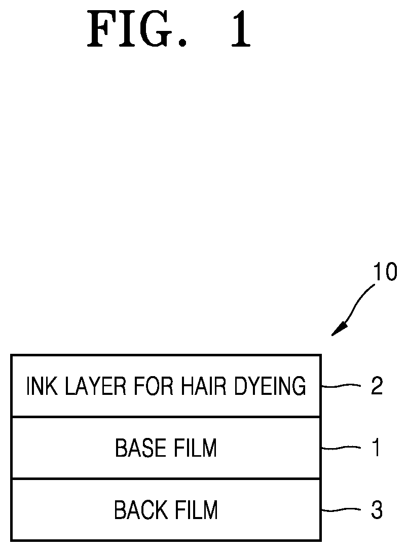Patent US12311042 — Ink composition for hair dyeing, film for hair dyeing, film cartridge for hair dyeing, and printer for hair dyeing — Figure 1
