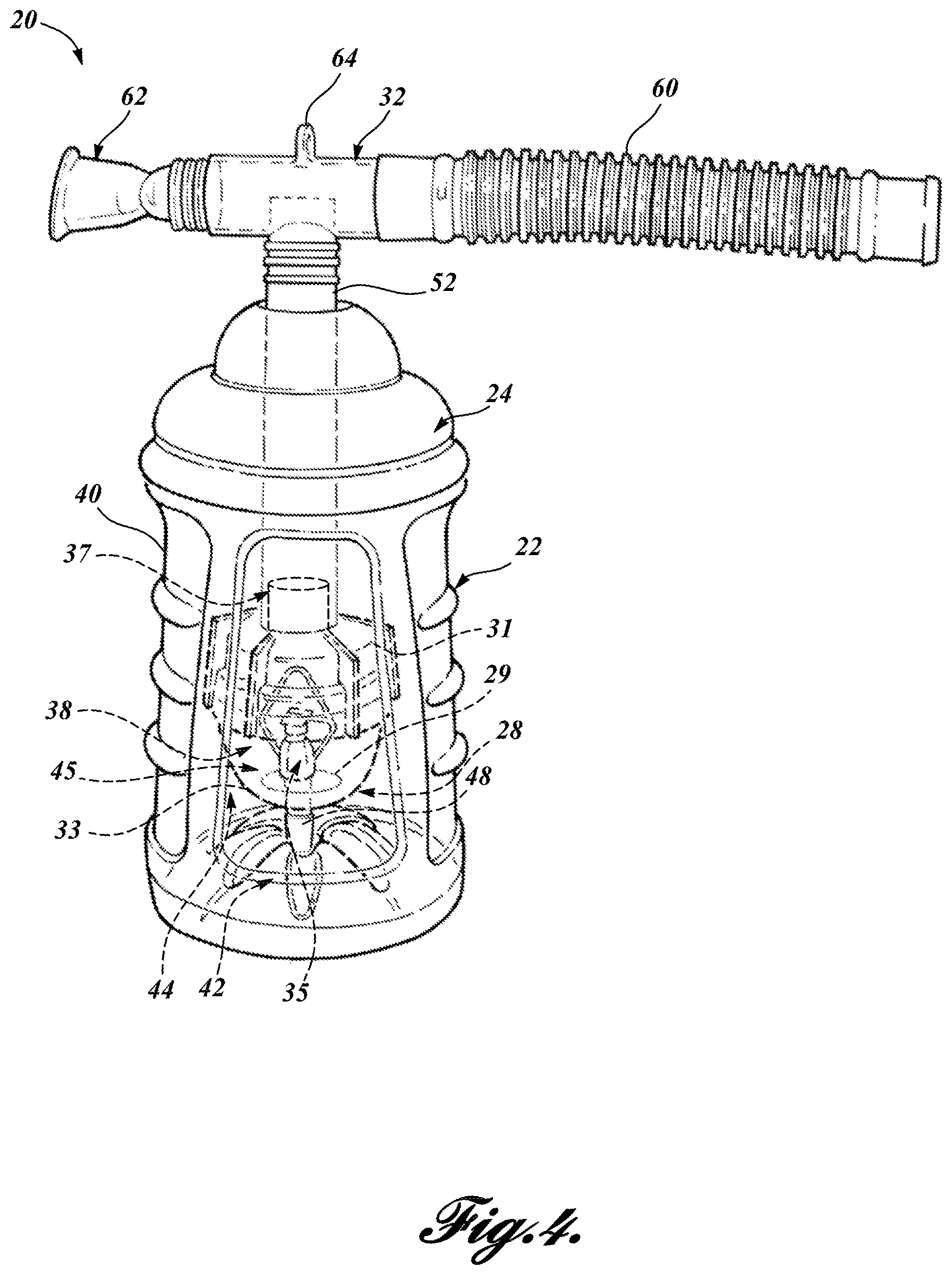 Patent US12311112 Figure 4 – Thermal material nebulizing system with animal mask
