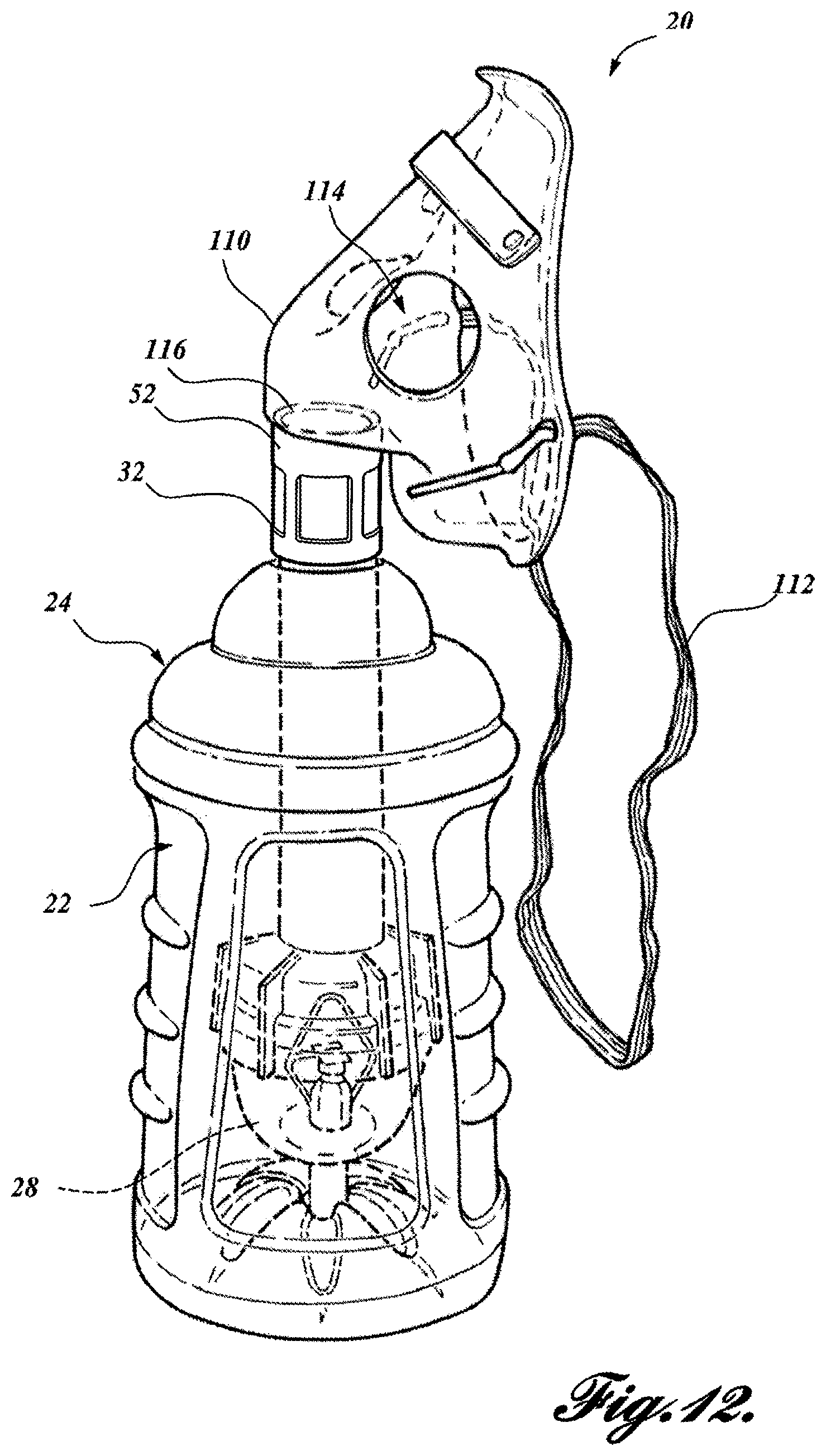Patent US12311112 Figure 12 – Thermal material nebulizing system with animal mask