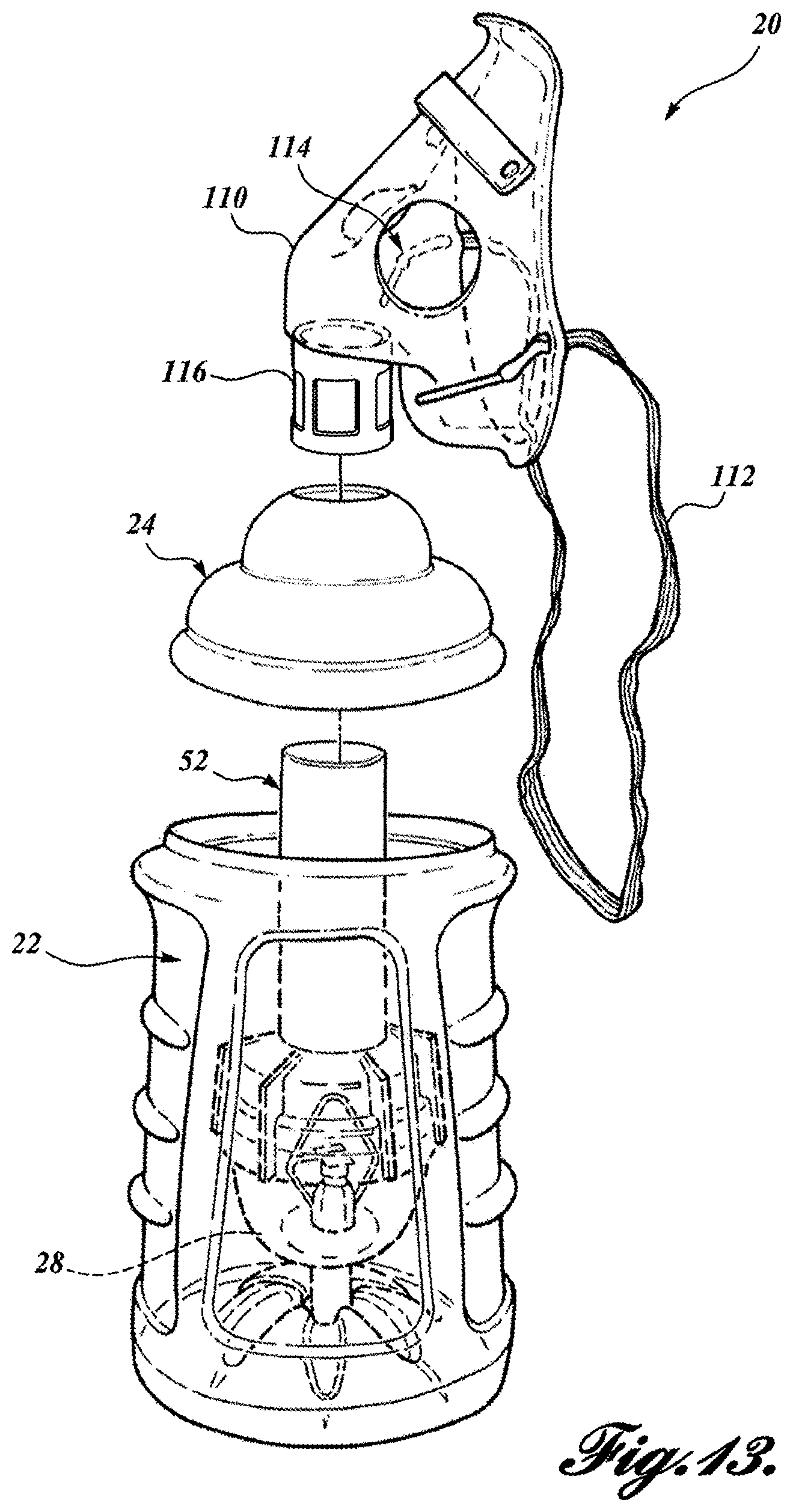 Patent US12311112 Figure 13 – Thermal material nebulizing system with animal mask