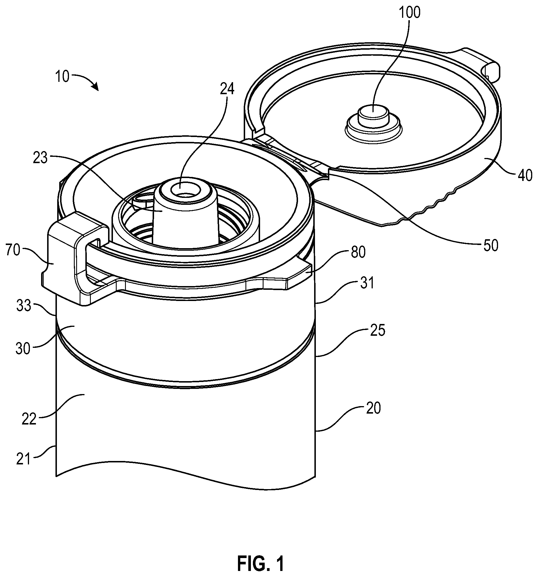 Patent US12311149 Figure 1 – Flush syringe with flip cap