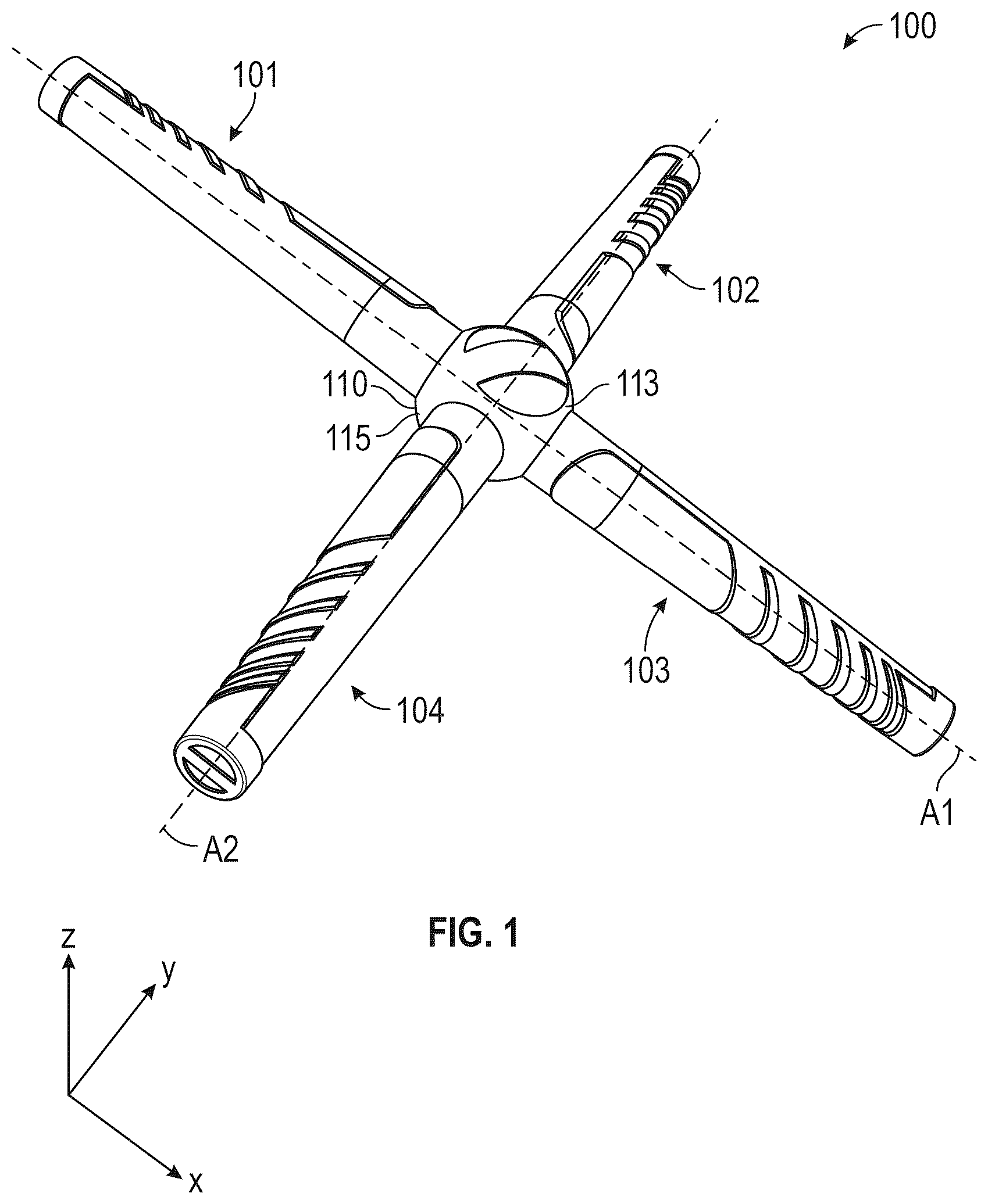 Patent US12311216 — Training device with collapsible arms — Figure 1