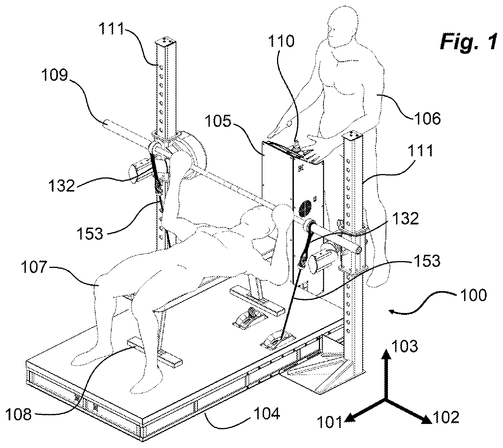 Patent US12311230 Figure 1 – Electromechanical exercise machine