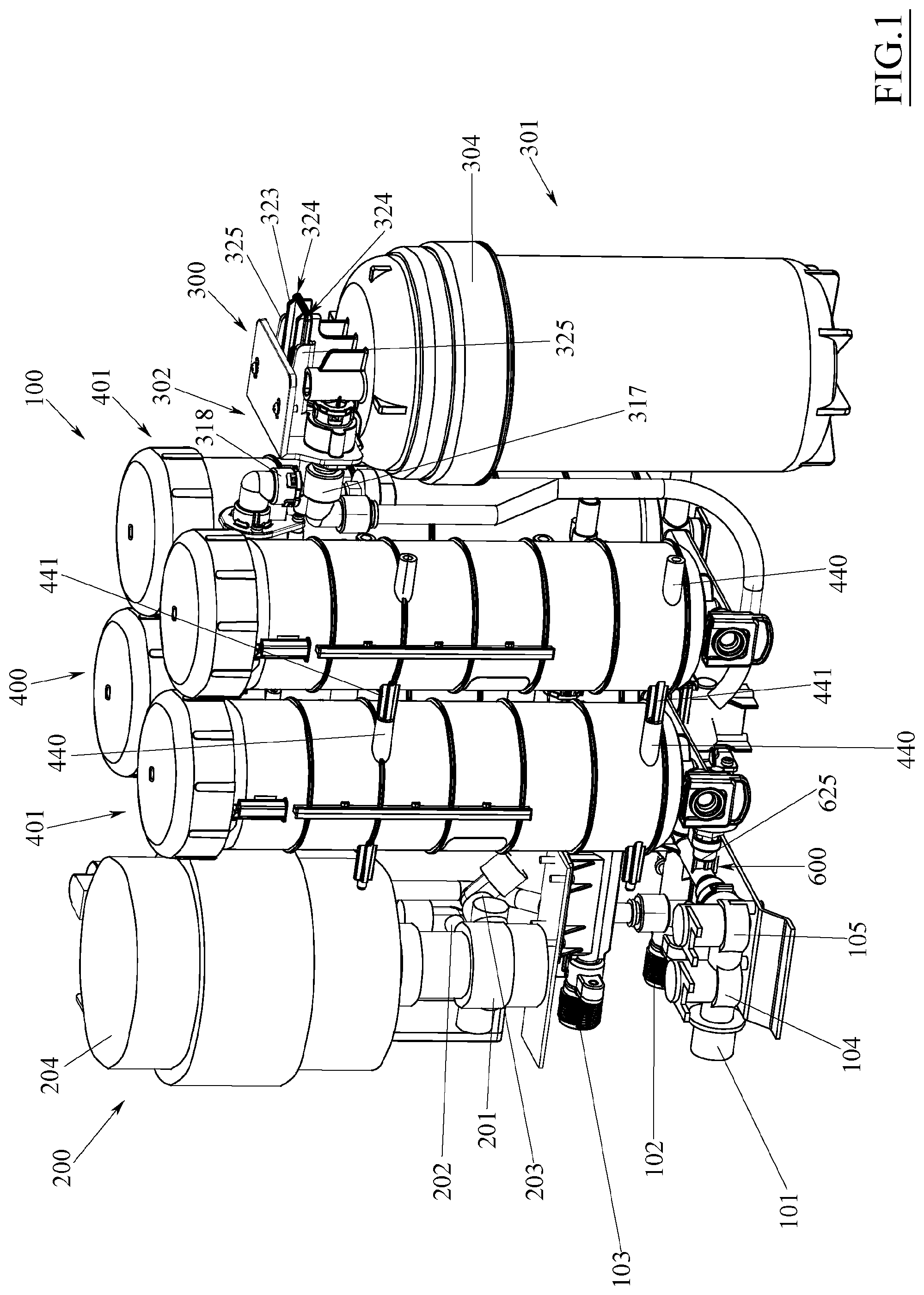 Patent US12311317 Figure 1 – Modular element for reverse osmosis filtering devices