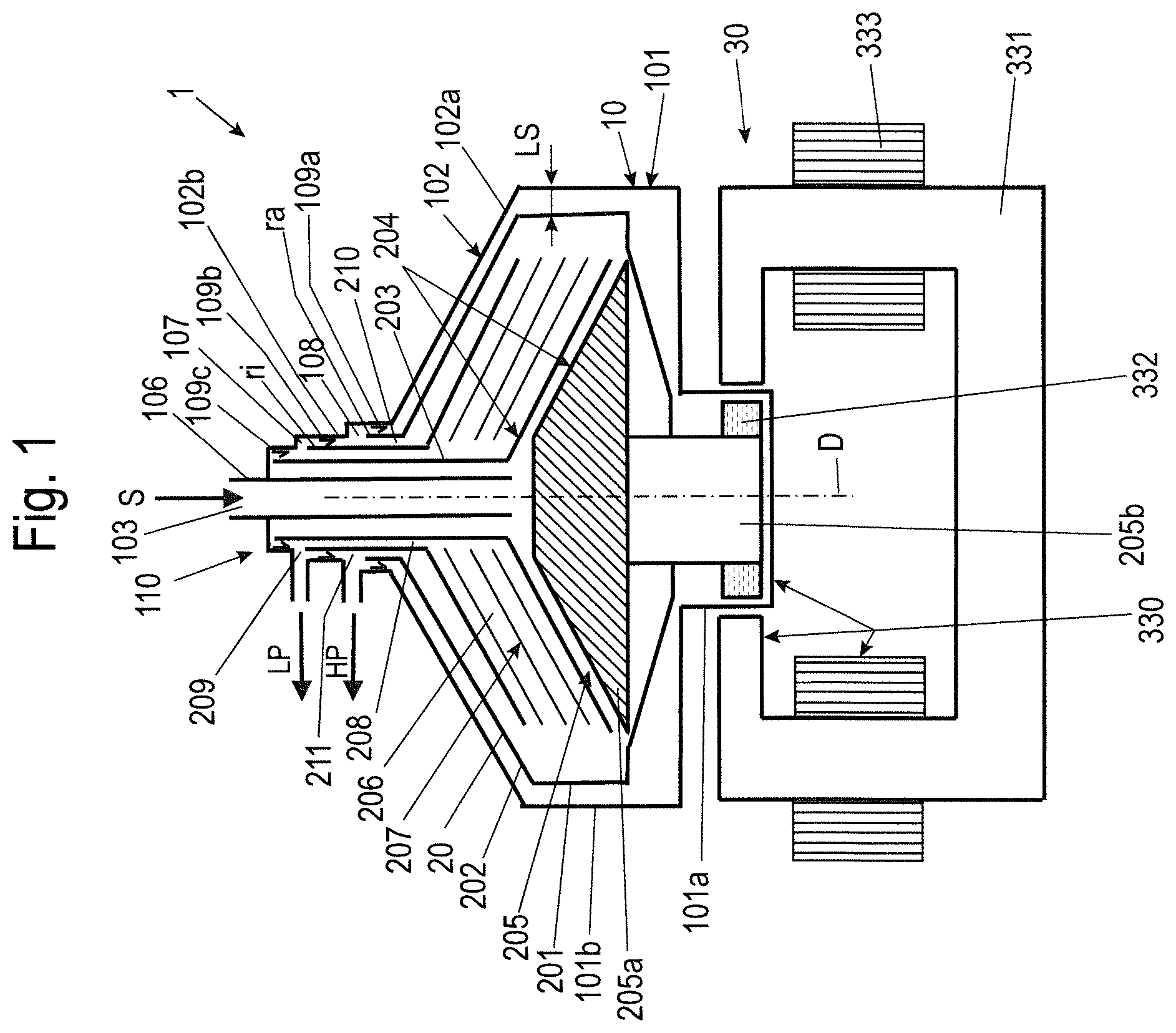 Patent US12311388 — Magnetically suspended and rotated separator — Figure 1