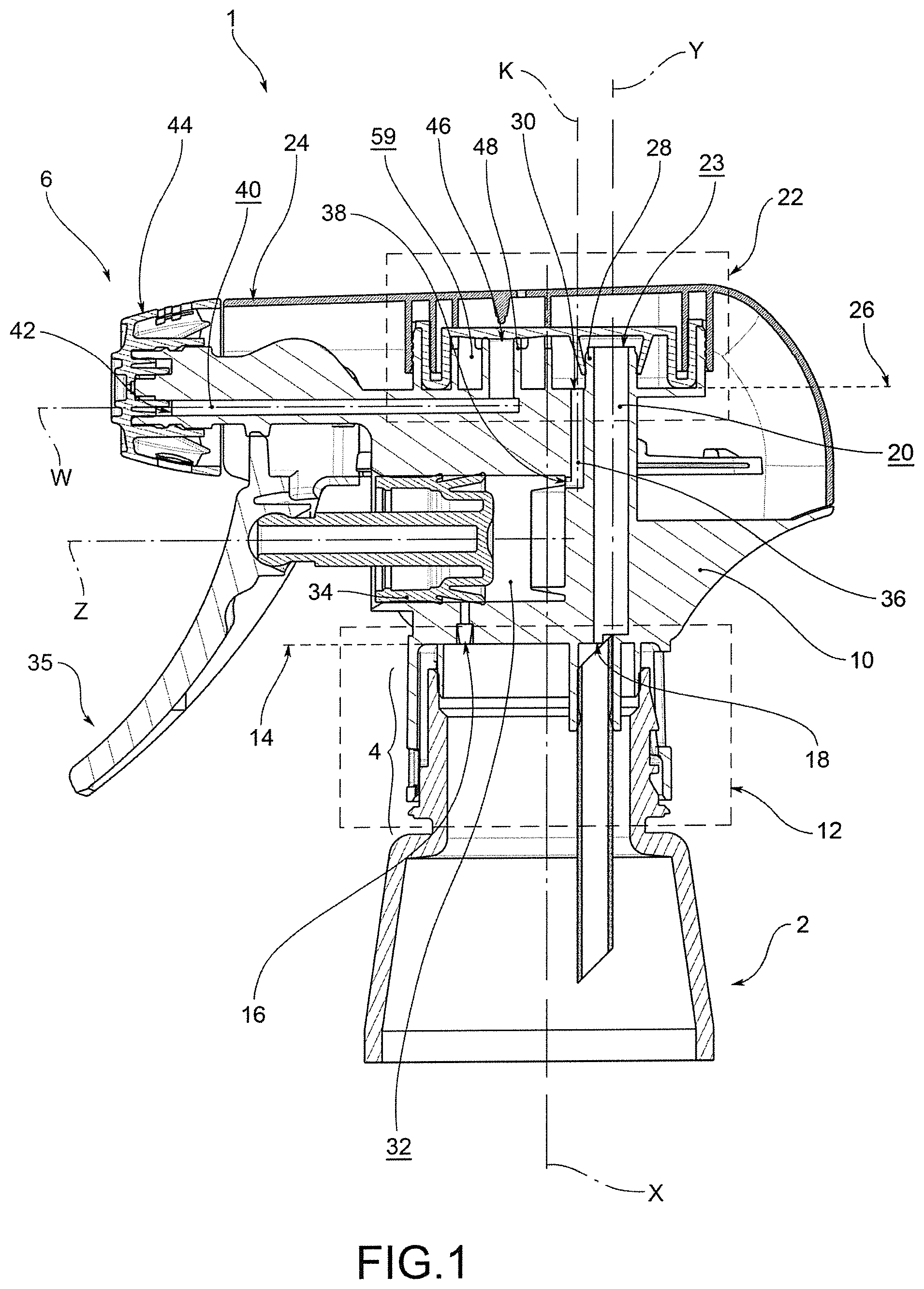 Patent US12311393 — Dispensing head for a trigger dispenser — Figure 1