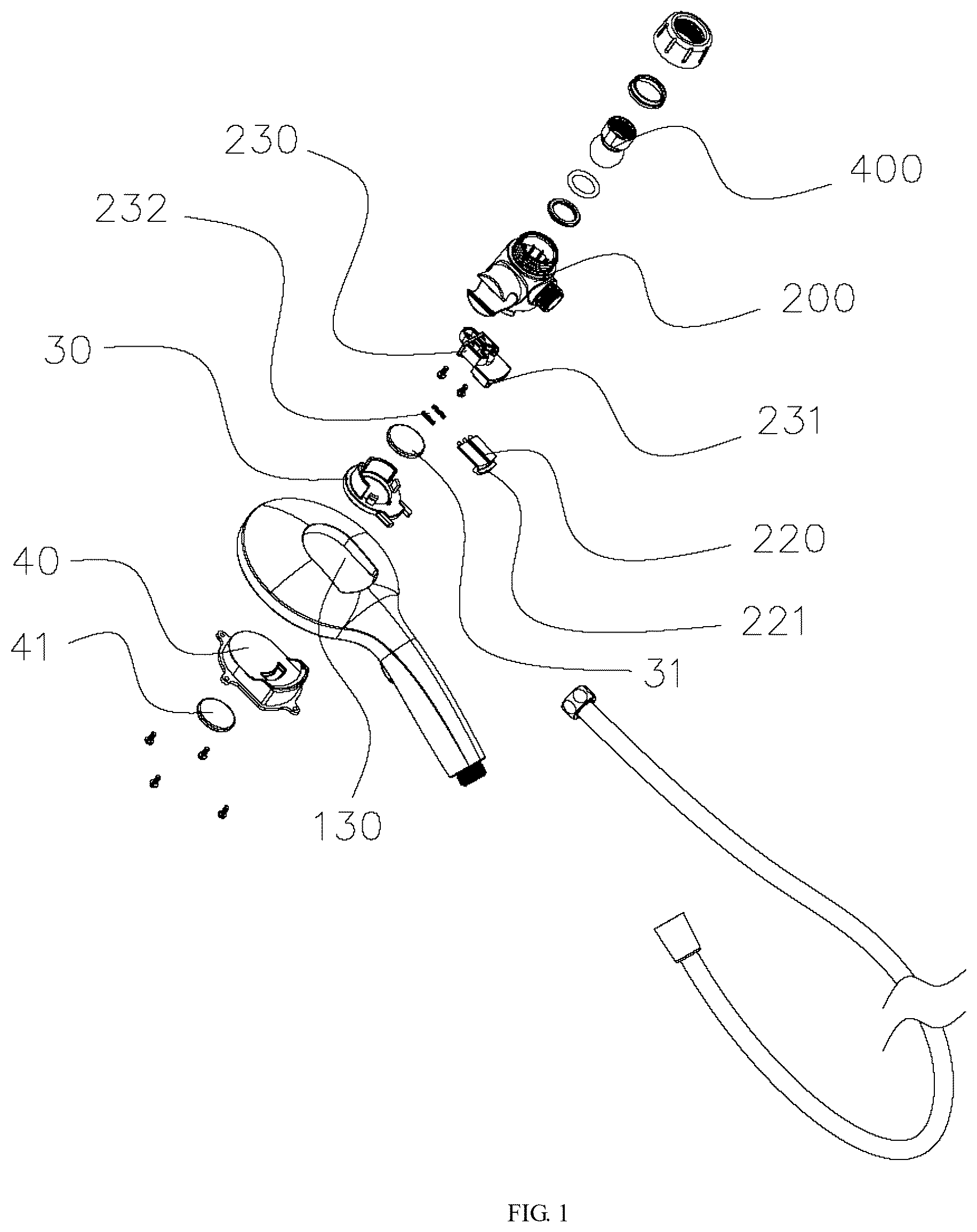 Patent US12311396 Figure 1 – Shower device