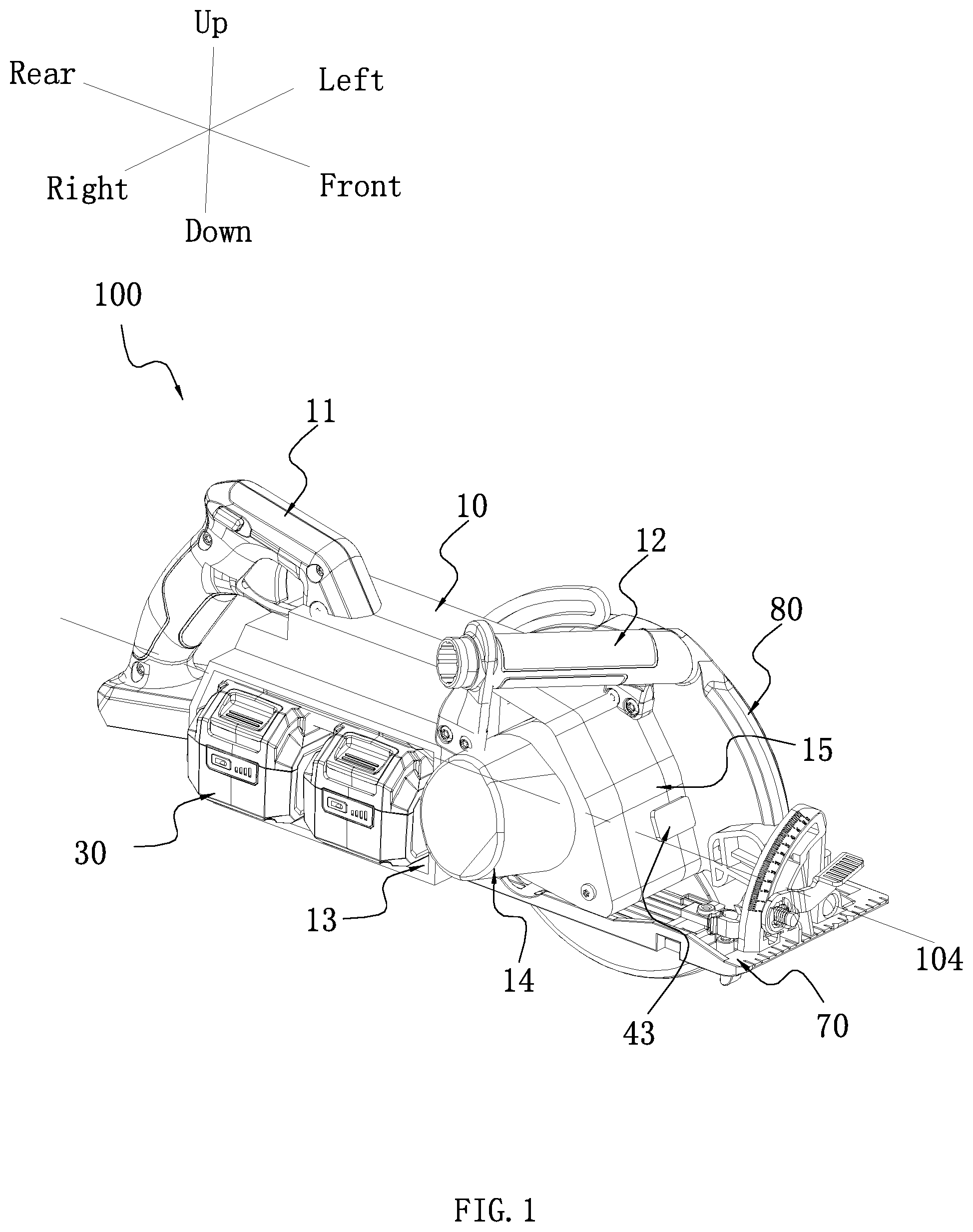 Patent US12311454 Figure 1 – Electric circular saw
