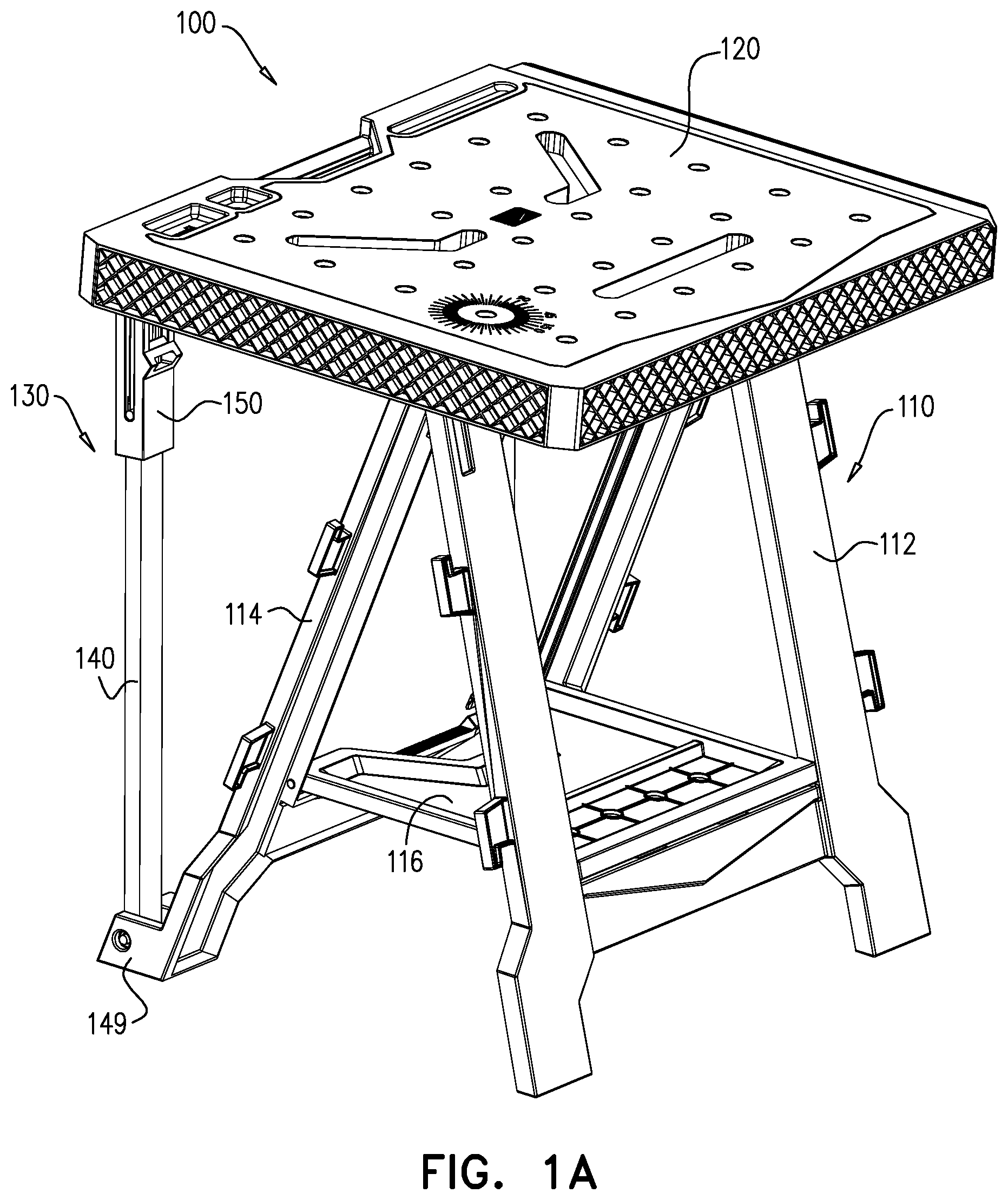 Patent US12311524 — Convertible sawhorse and worktable — Figure 1