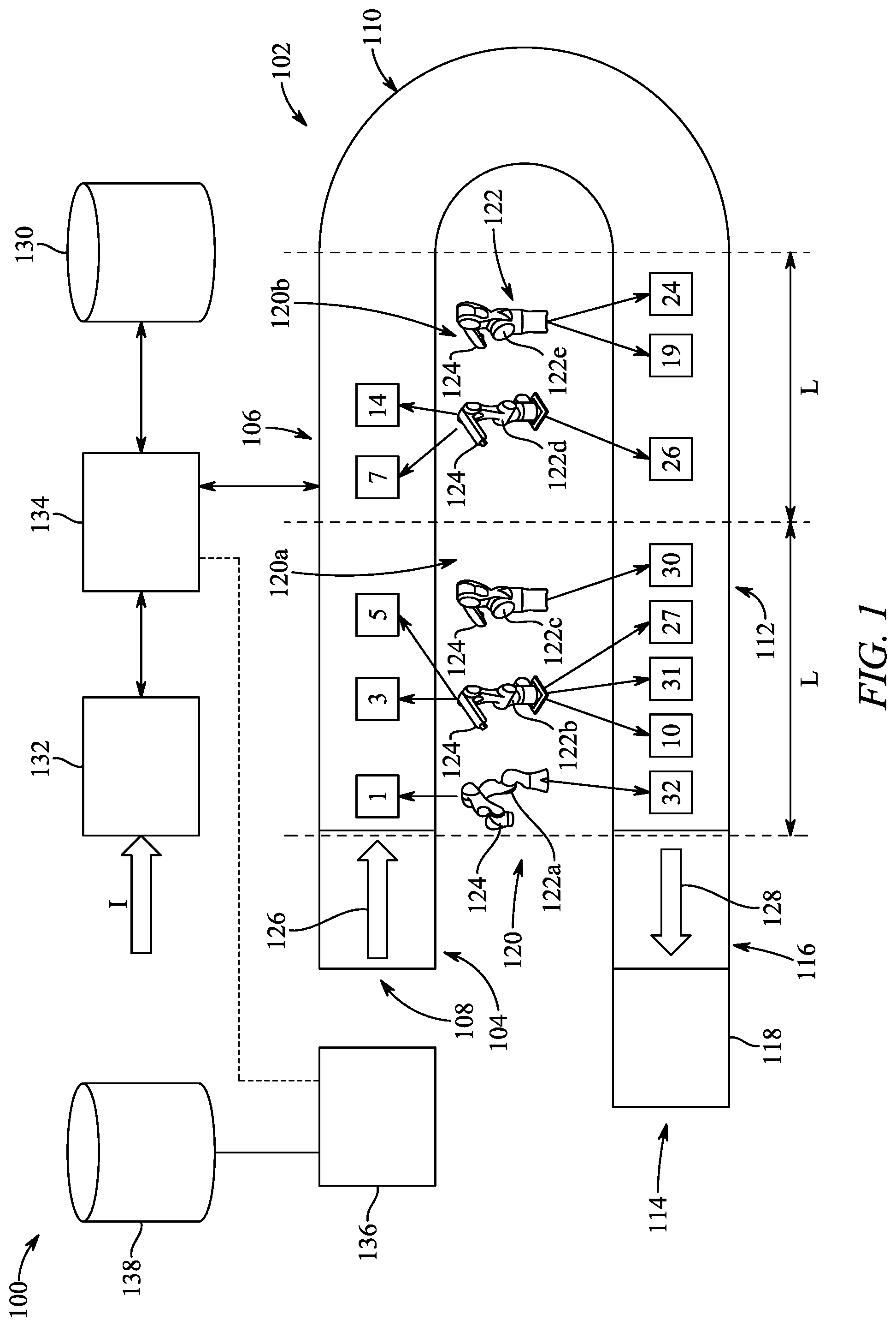 Patent US12311560 — System and methods for multi-robotic multi-product U-shaped disassembly line — Figure 1