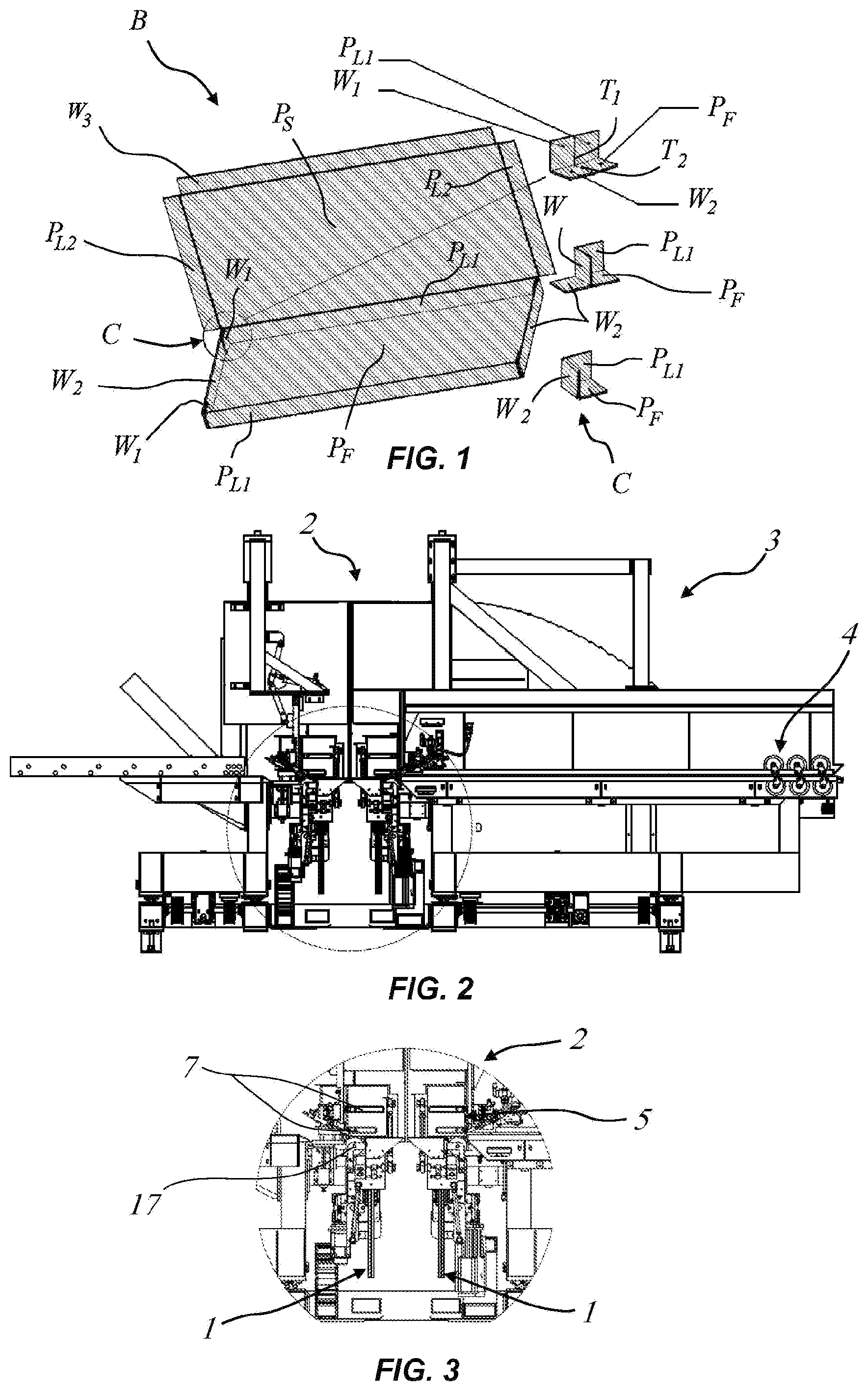 Patent US12311631 Figure 1 – Assembly and method for the automated folding of corners of a box