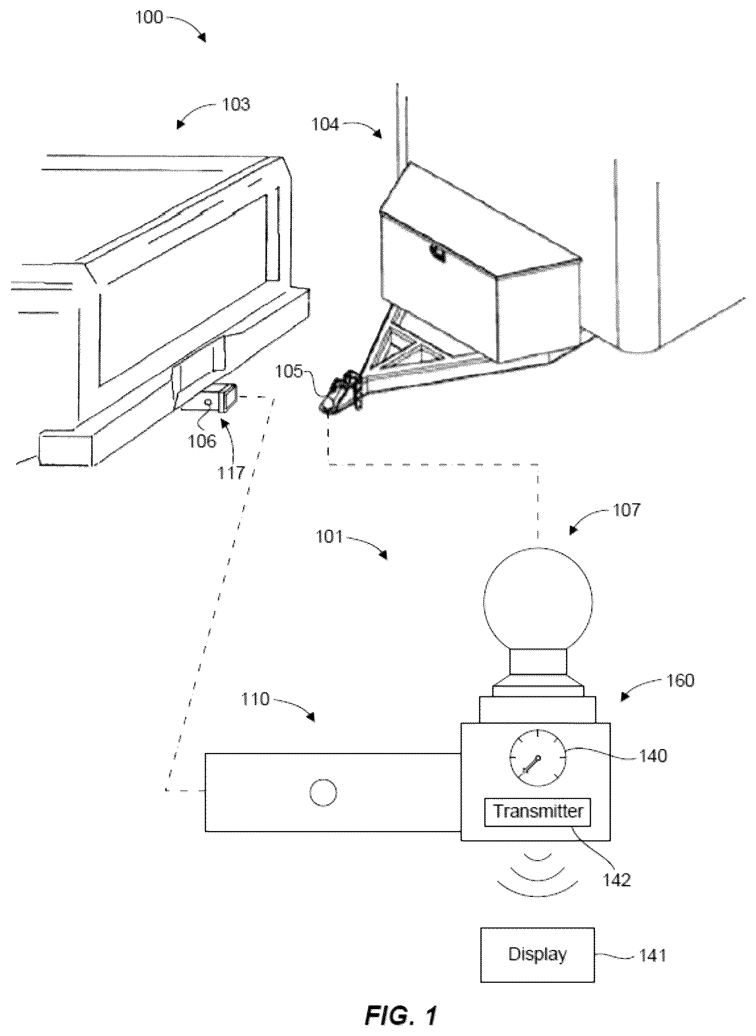 Patent US12311709 — Weight measuring hitch ball assembly for measuring weight of a trailer supported by a tow vehicle — Figure 1
