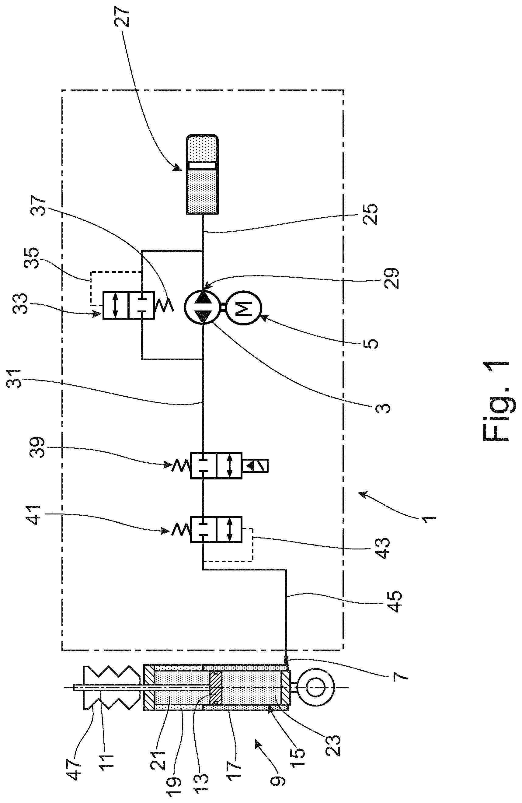 Patent US12311719 — Hydraulic fluid supply system, in particular for a suspension system — Figure 1