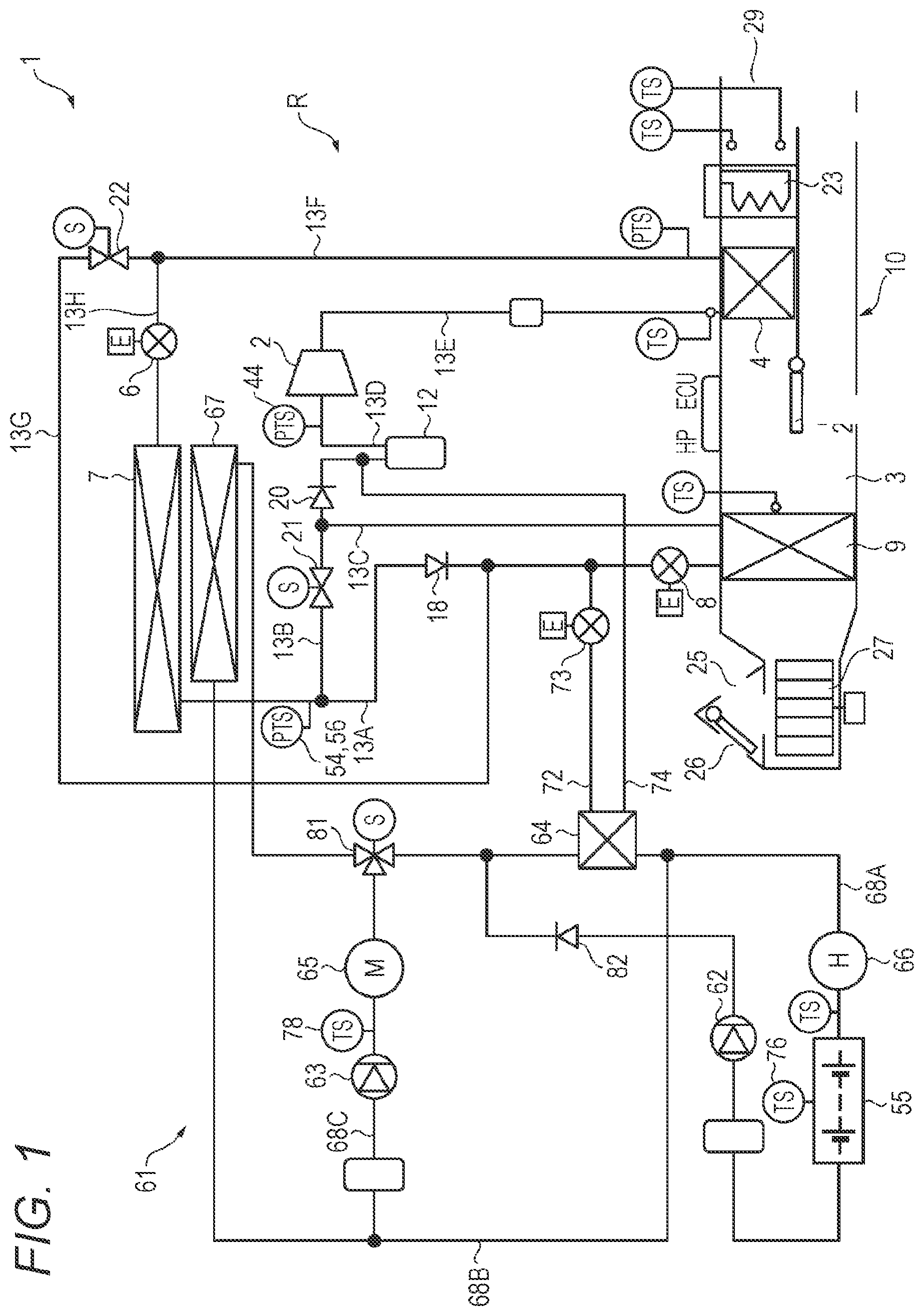 Patent US12311737 — Air conditioning device for vehicle — Figure 1