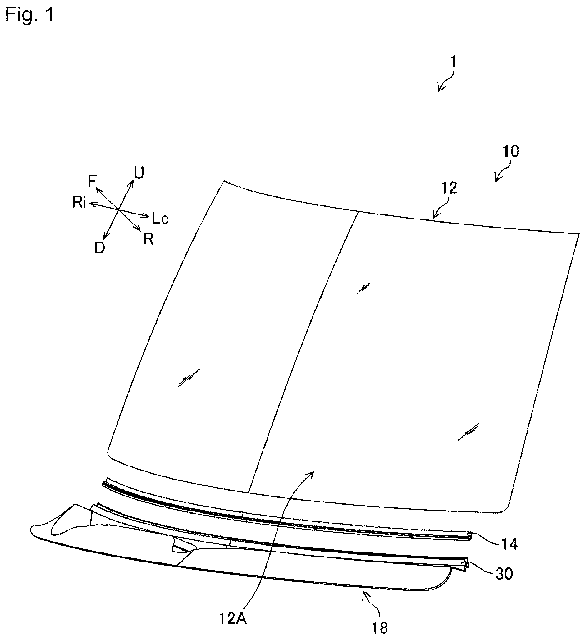 Patent US12311740 — Connective structure for cowl louver and windshield with molding — Figure 1