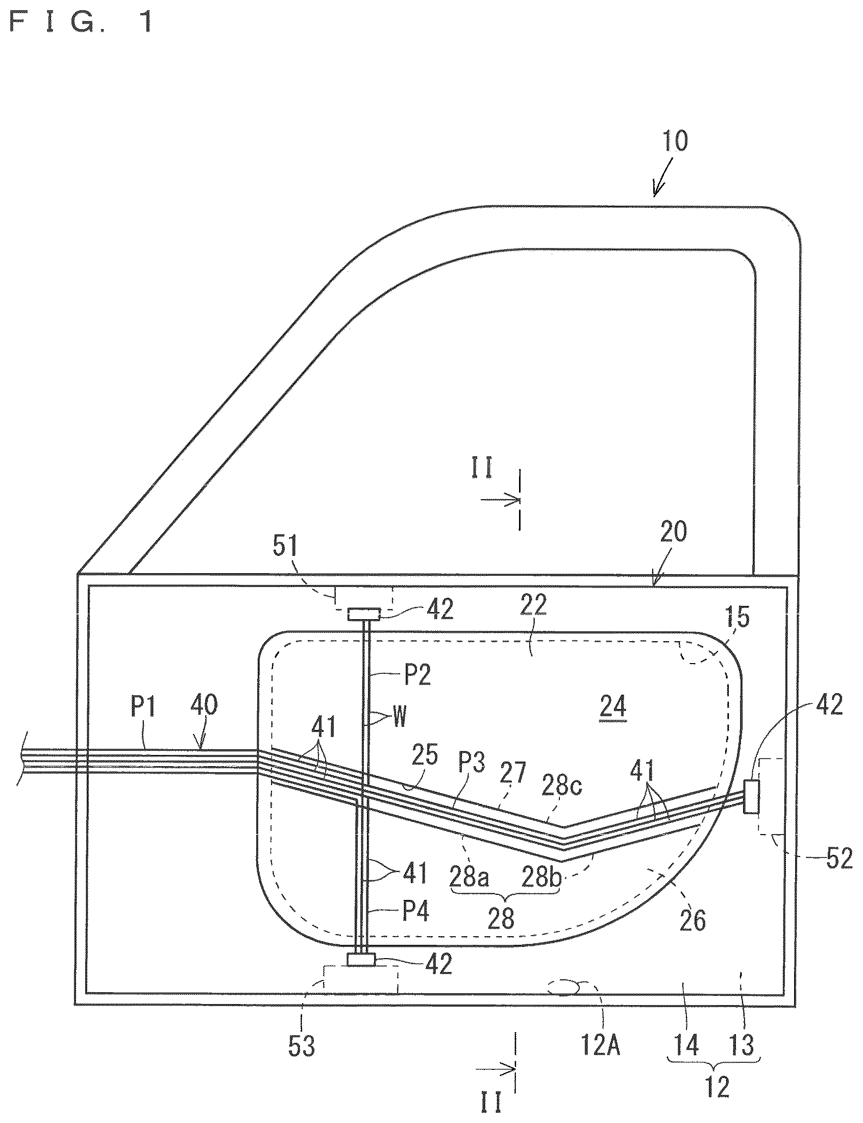Patent US12311742 — Door wiring module and door planar member — Figure 1