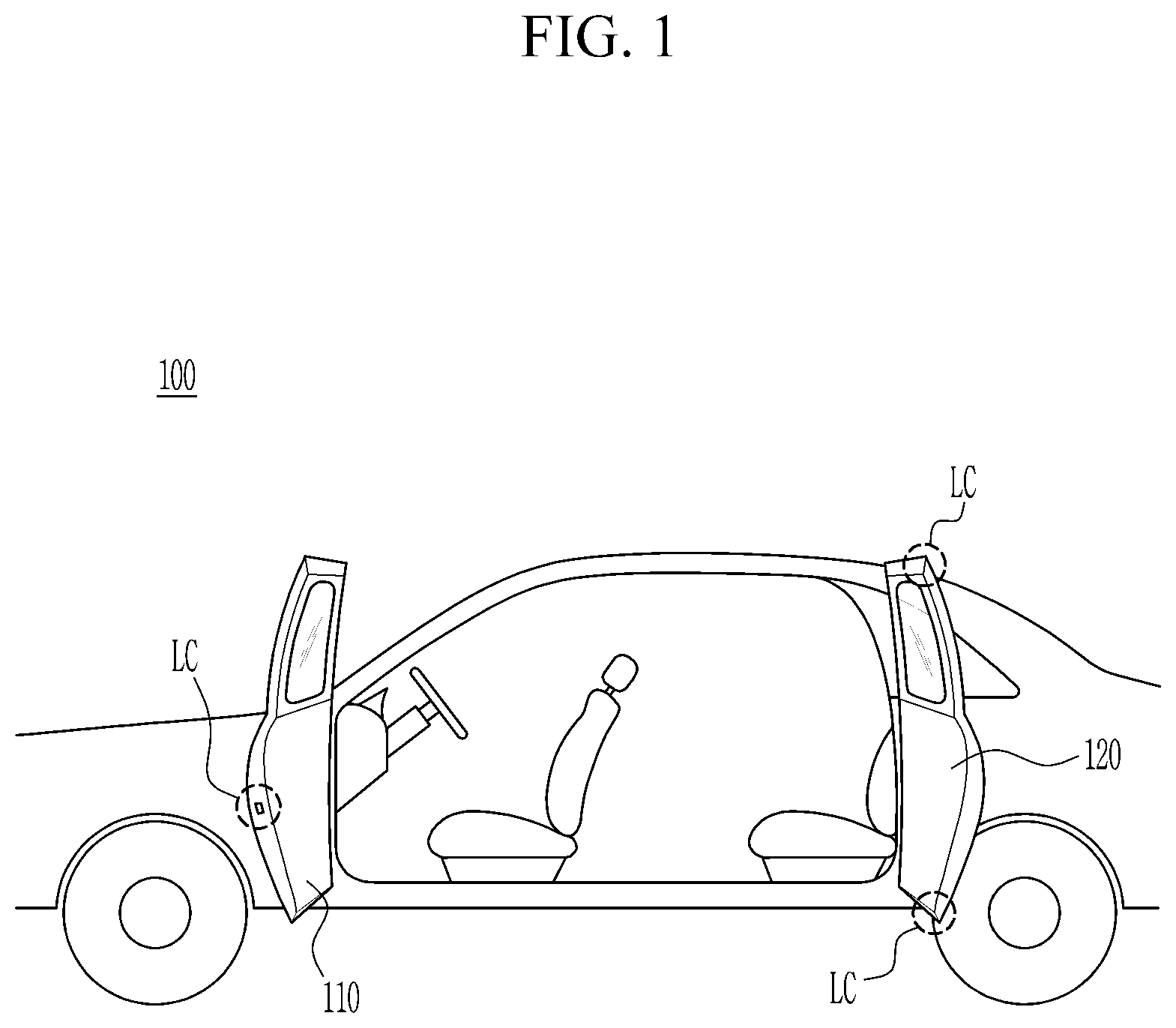 Patent US12311744 Figure 1 – Door hinge device for vehicle